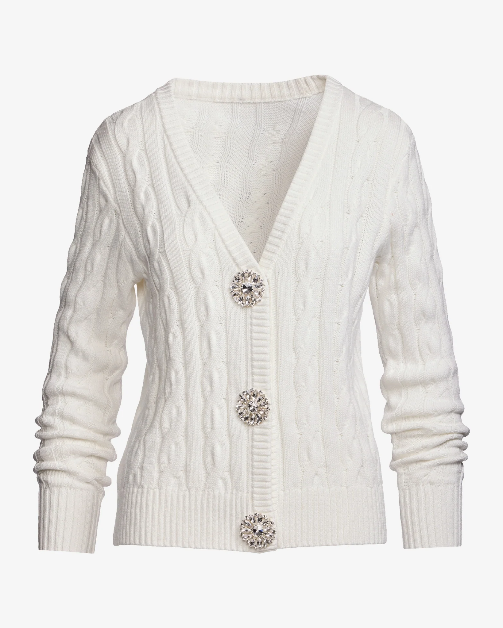 Cable Embellished Button Cardigan Off White