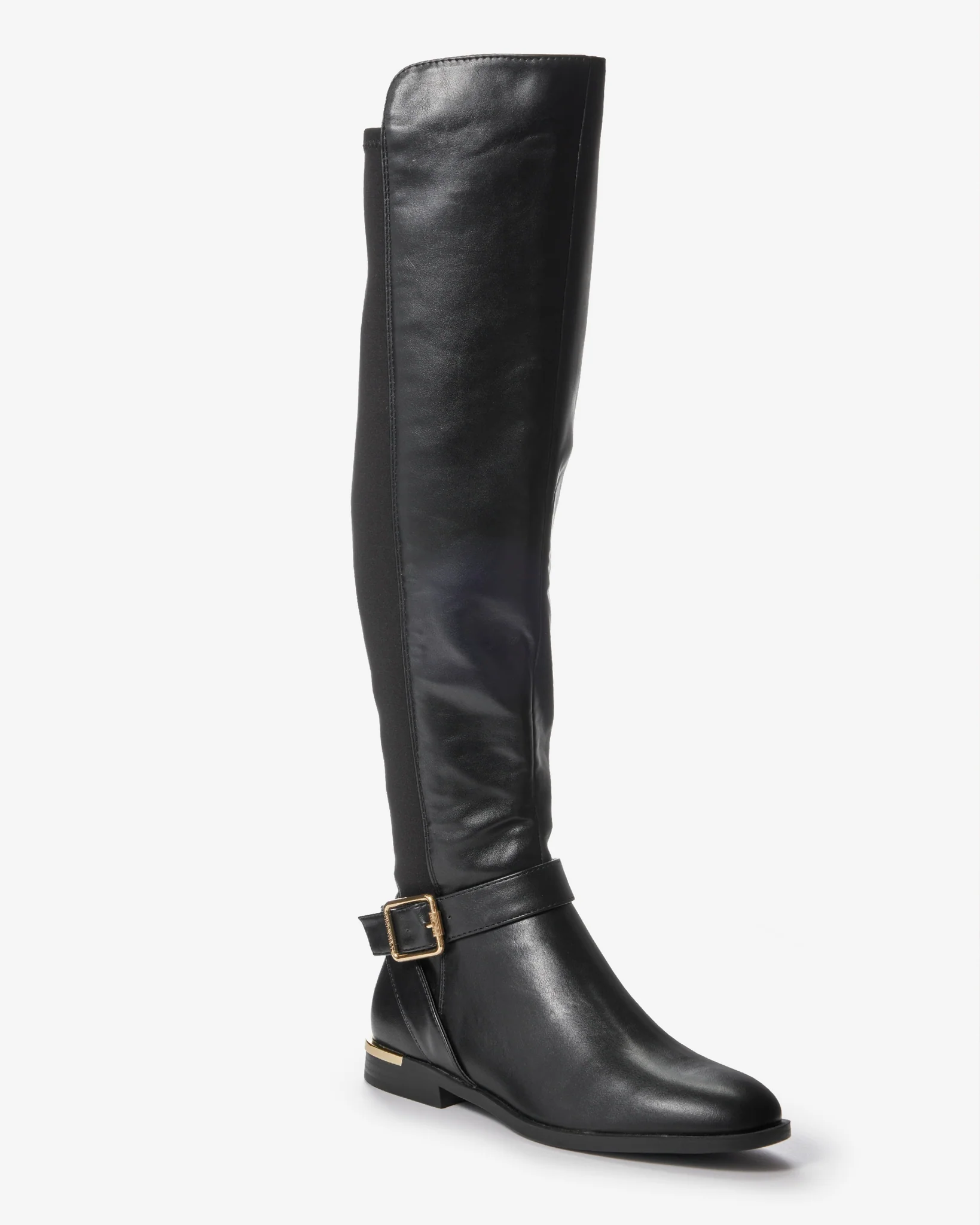 Buckle Detail Flat Tall Boot Black