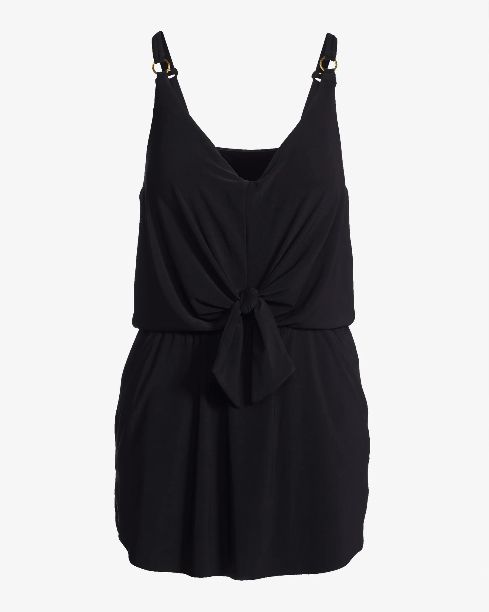 Tie Front Ring Detail Swim Dress Black