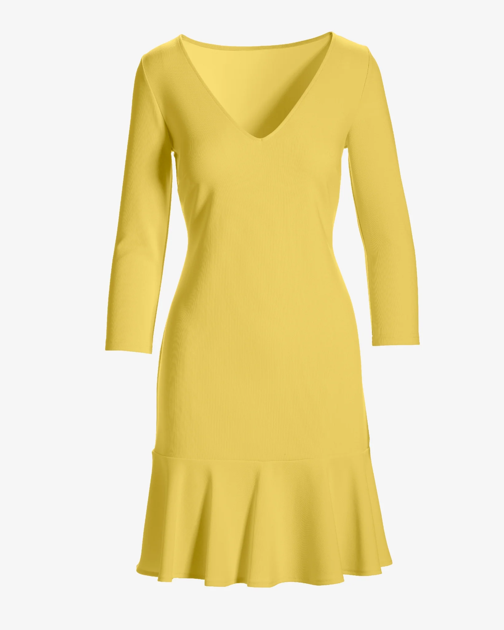Beyond Travel Three Quarter Sleeve Flounce Dress Lemon Drop
