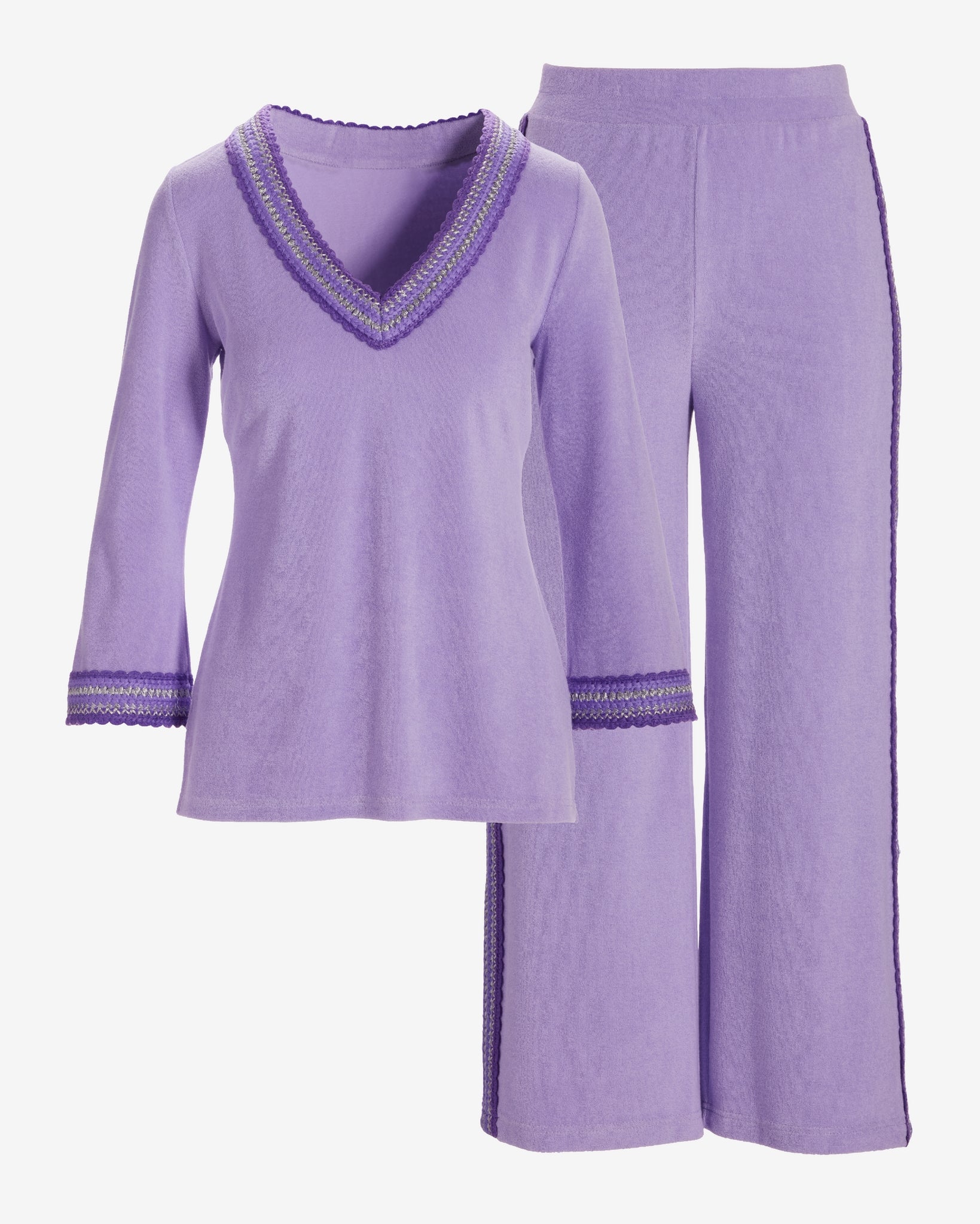 Beach Terry Crochet Trim Lounge Set Lavender