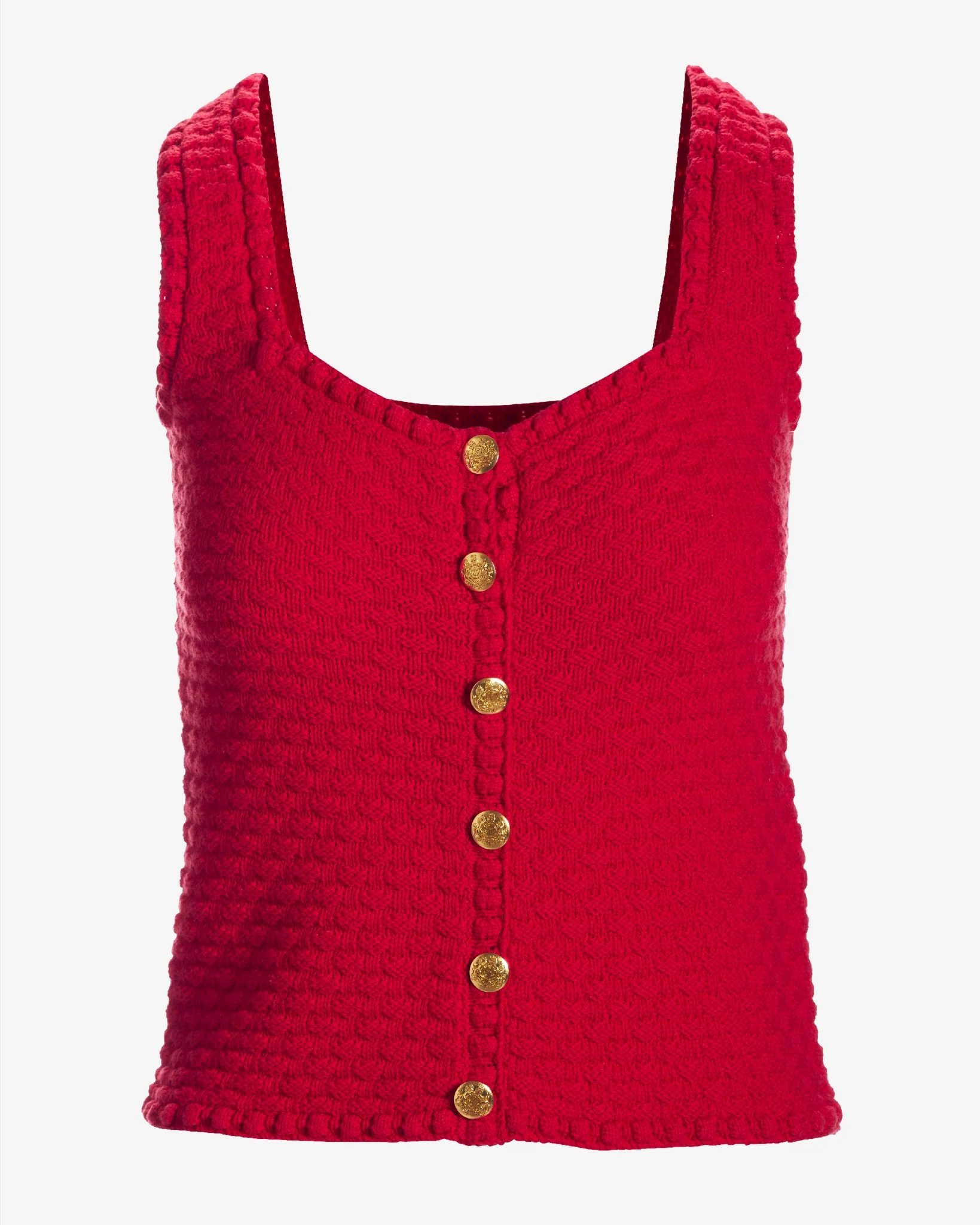 Button Detail Sweater Tank True Red