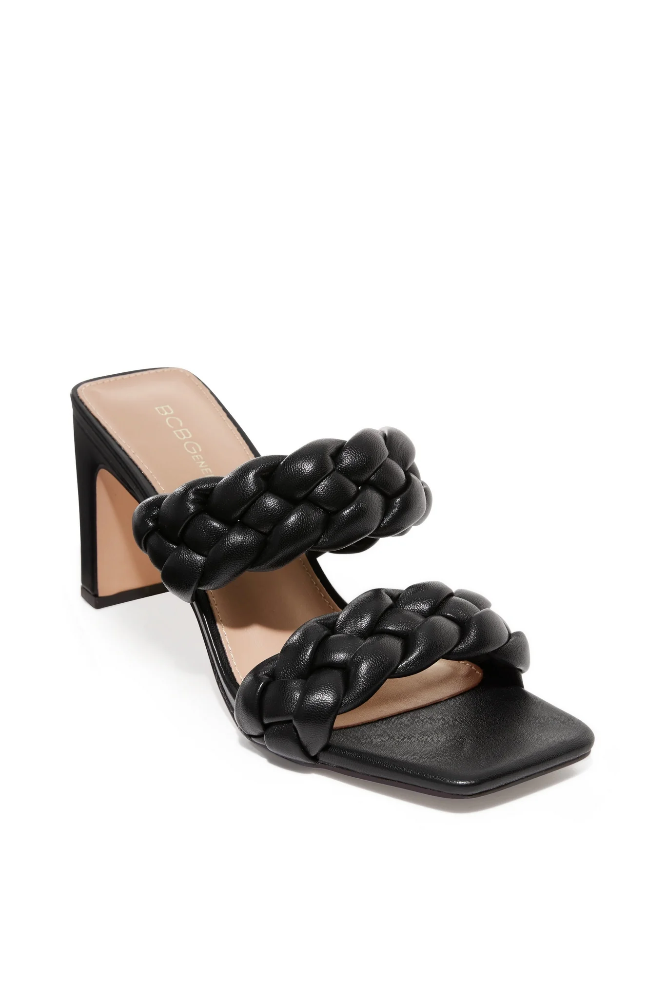 Woven Braided Block Heel Black