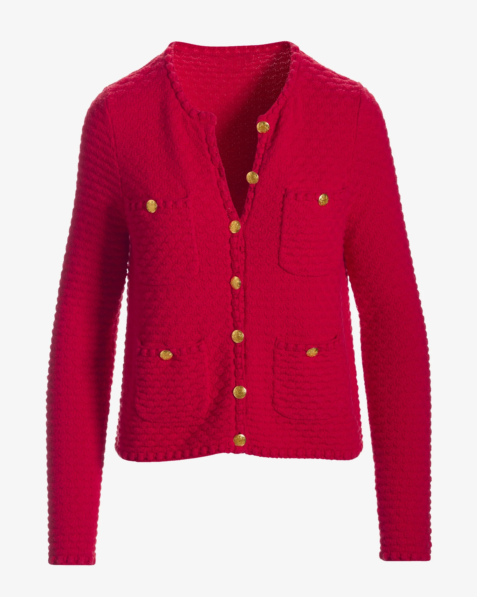 Button Detail Pocket Sweater Cardigan True Red