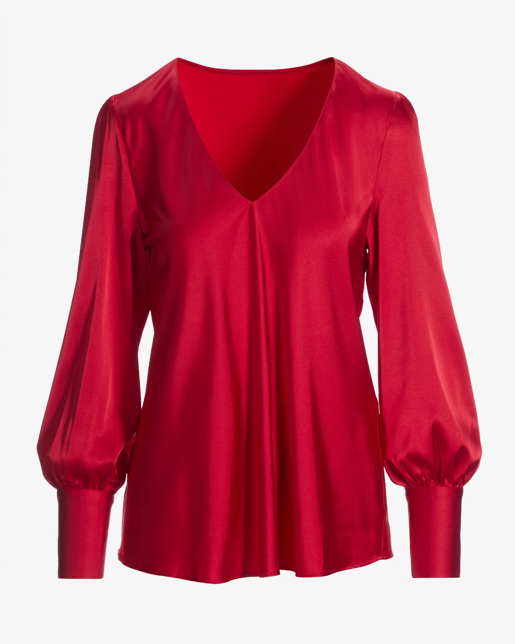 Audrey V Neck Long Sleeve Charmeuse Blouse Tomato Red