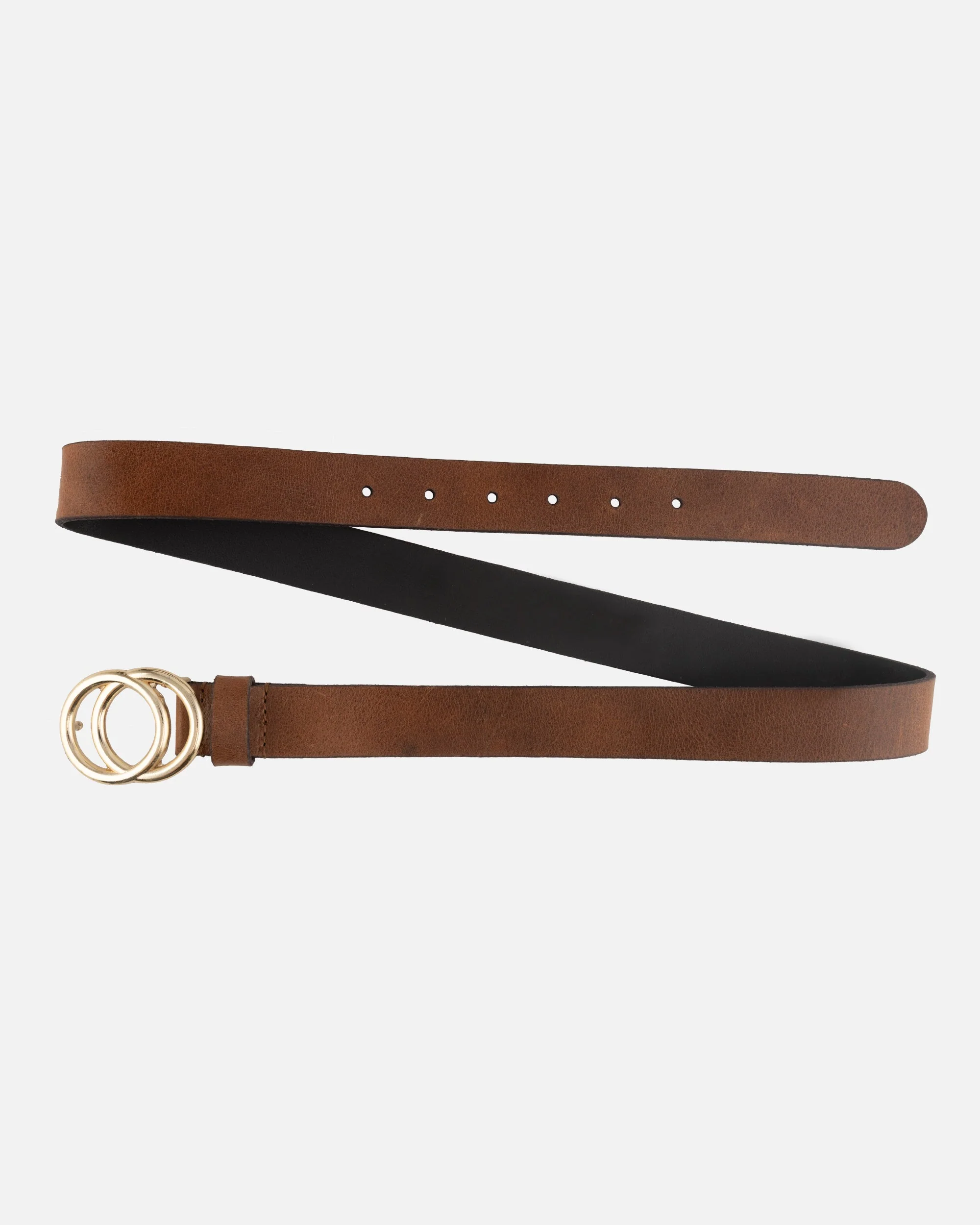 Caia | Double Ring Leather Belt with Gold Buckle