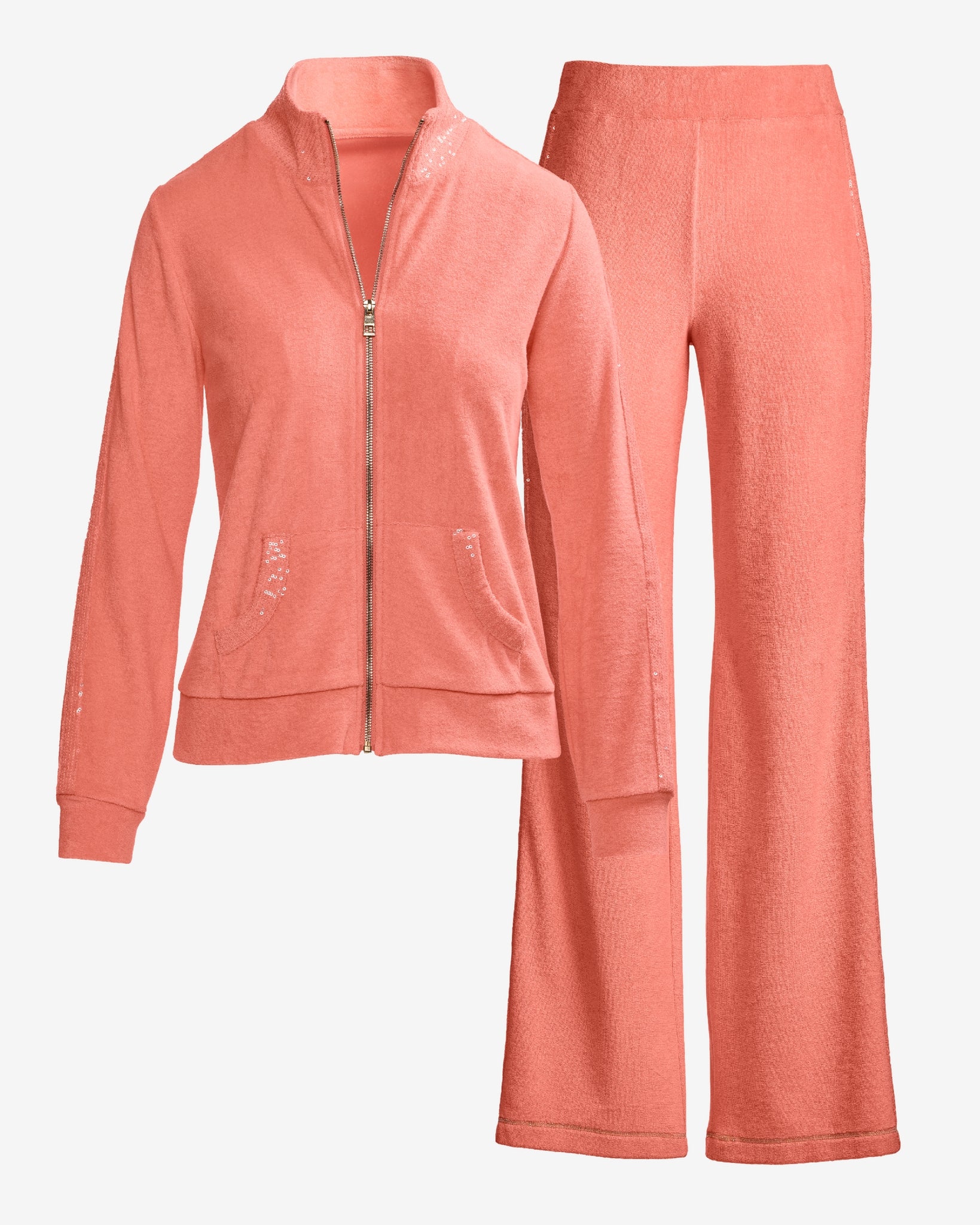 Beach Terry Sequin Trim Jacket and Pant Set Shell Pink