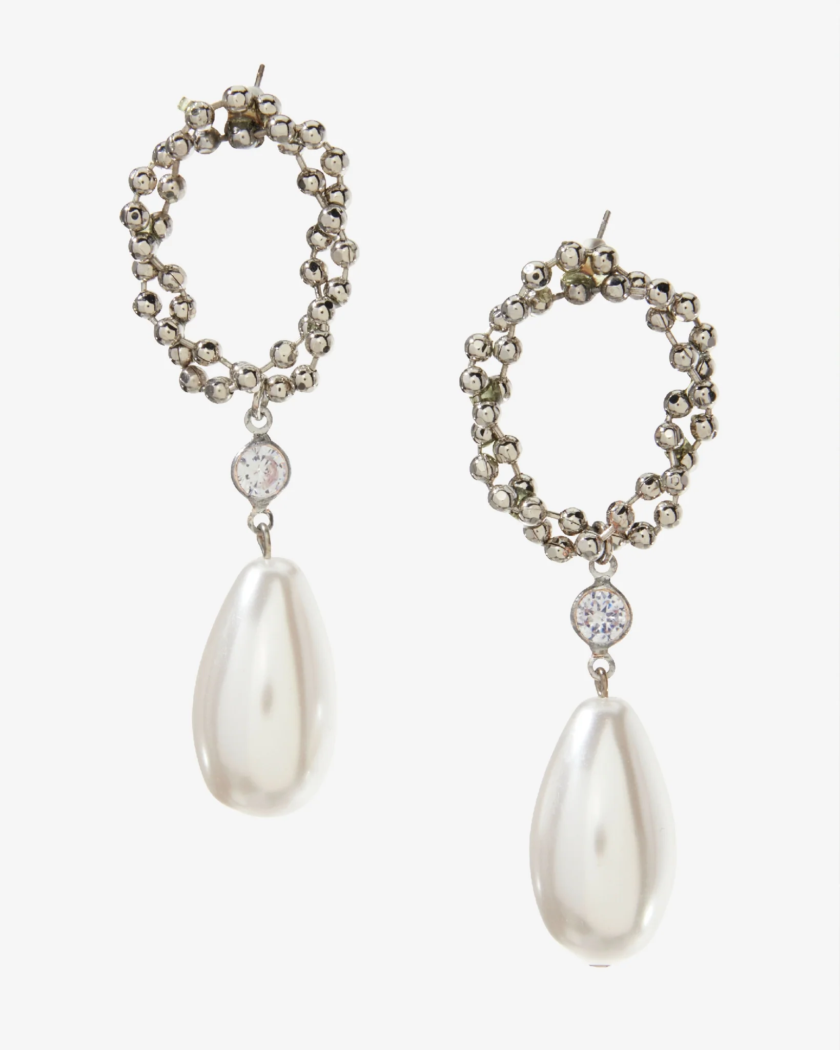 Beaded Pearl Drop Earring Silver/Pearl