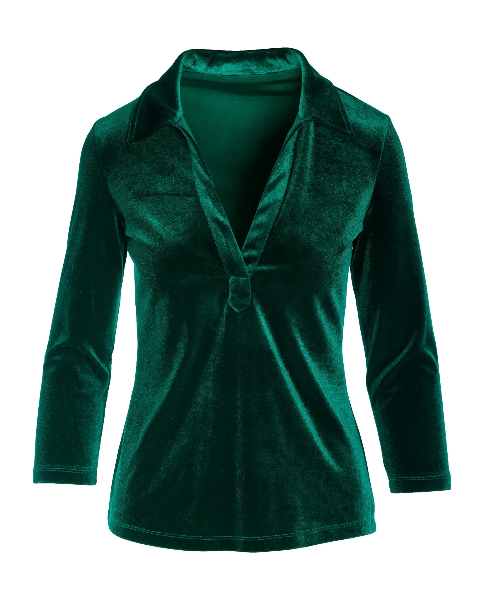 Velvet Collared Knit Top Green