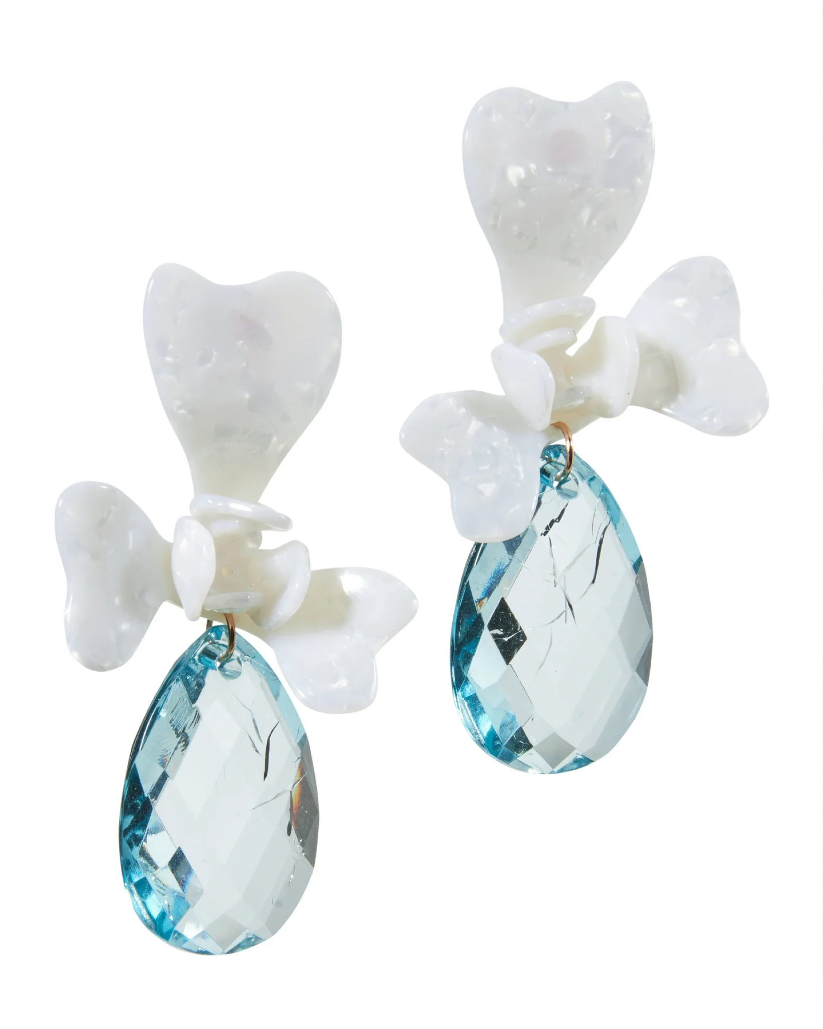 3D Floral Gem Drop Earring Blue