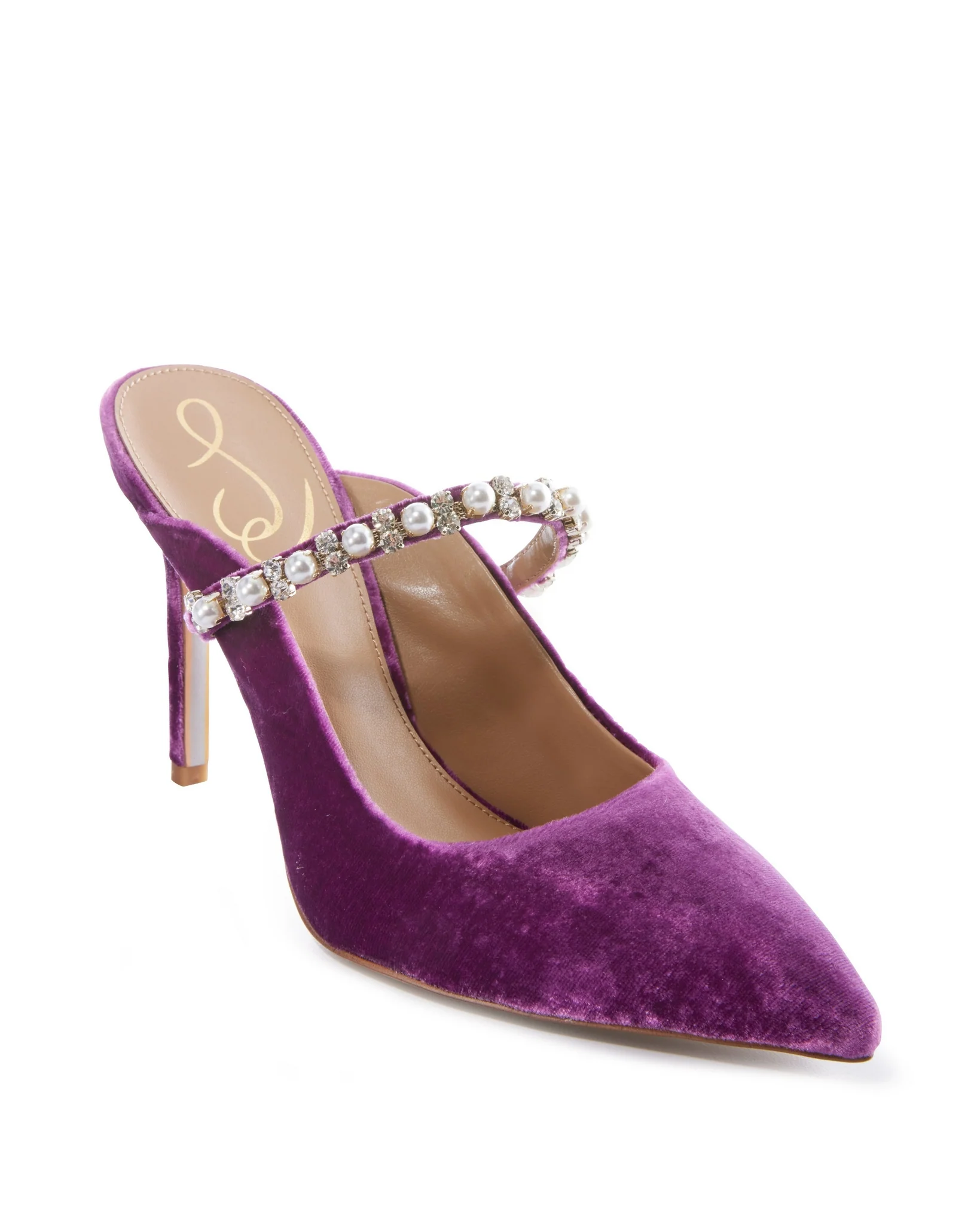 Velvet And Pearl Pointed Slip-On Heel Purple