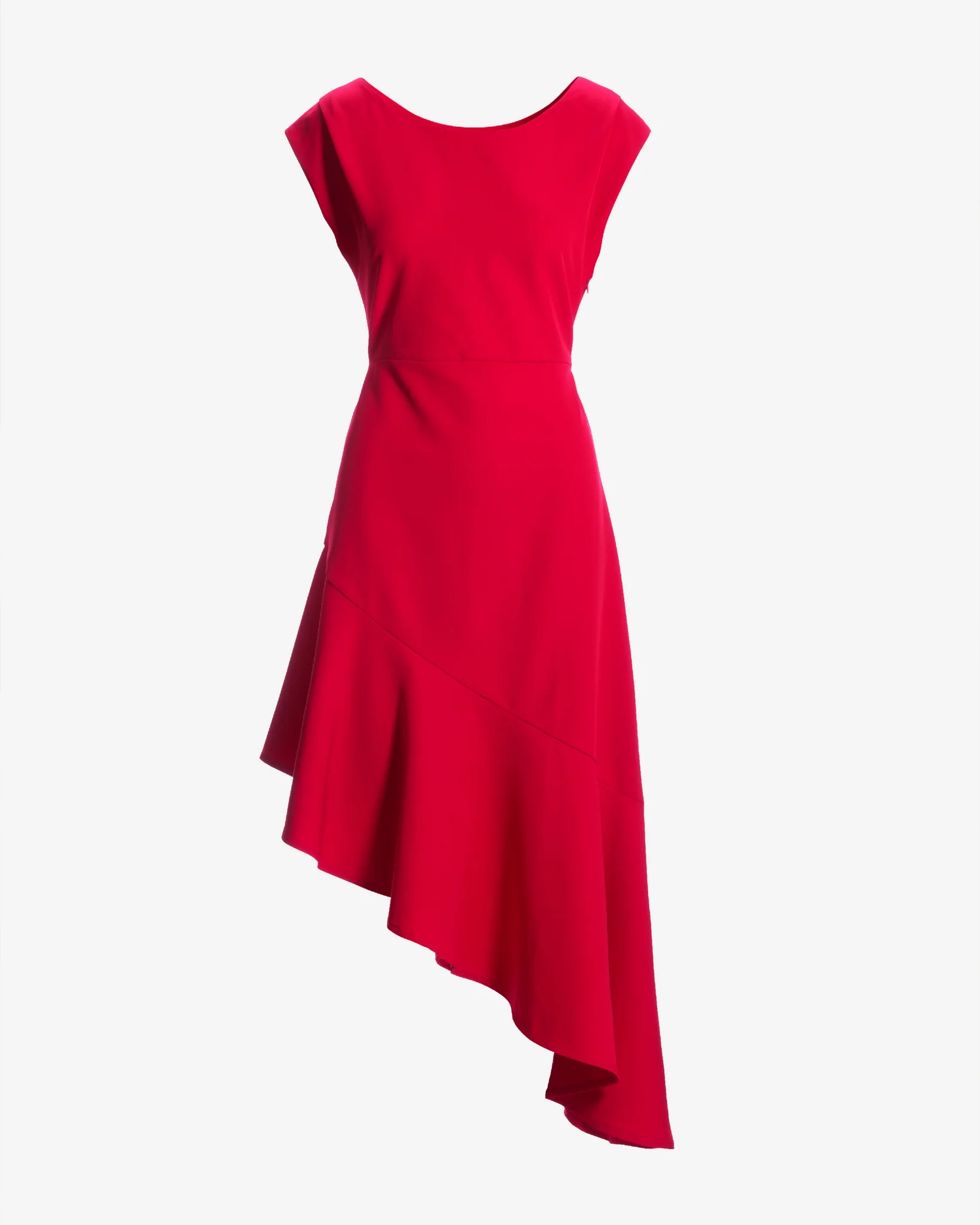 Asymmetrical Ruffle Midi Dress Racing Red
