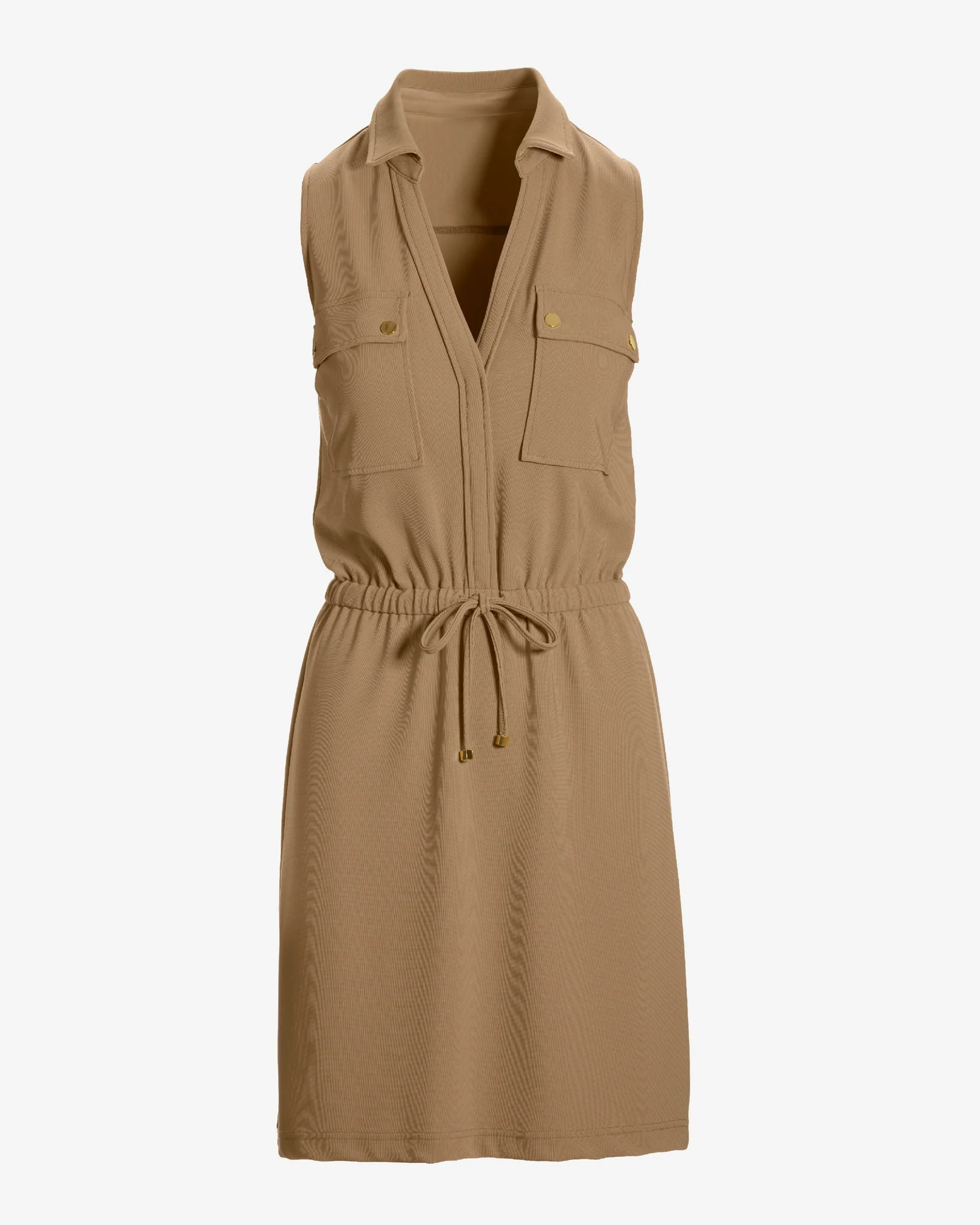 Beyond Travel Chic Drawstring Utility Dress Camel