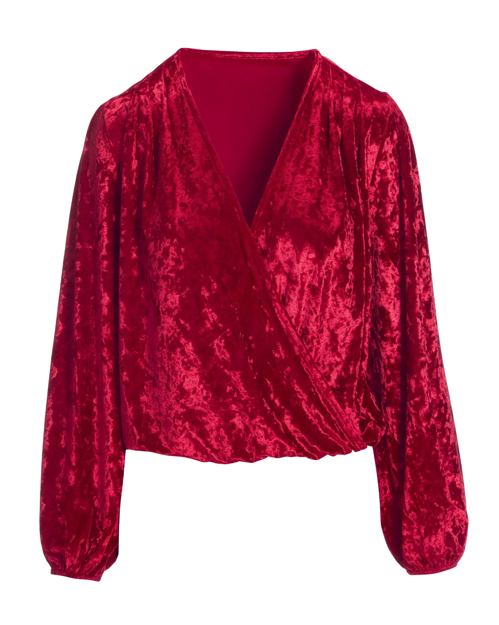 Velvet Surplice Knit Top Red