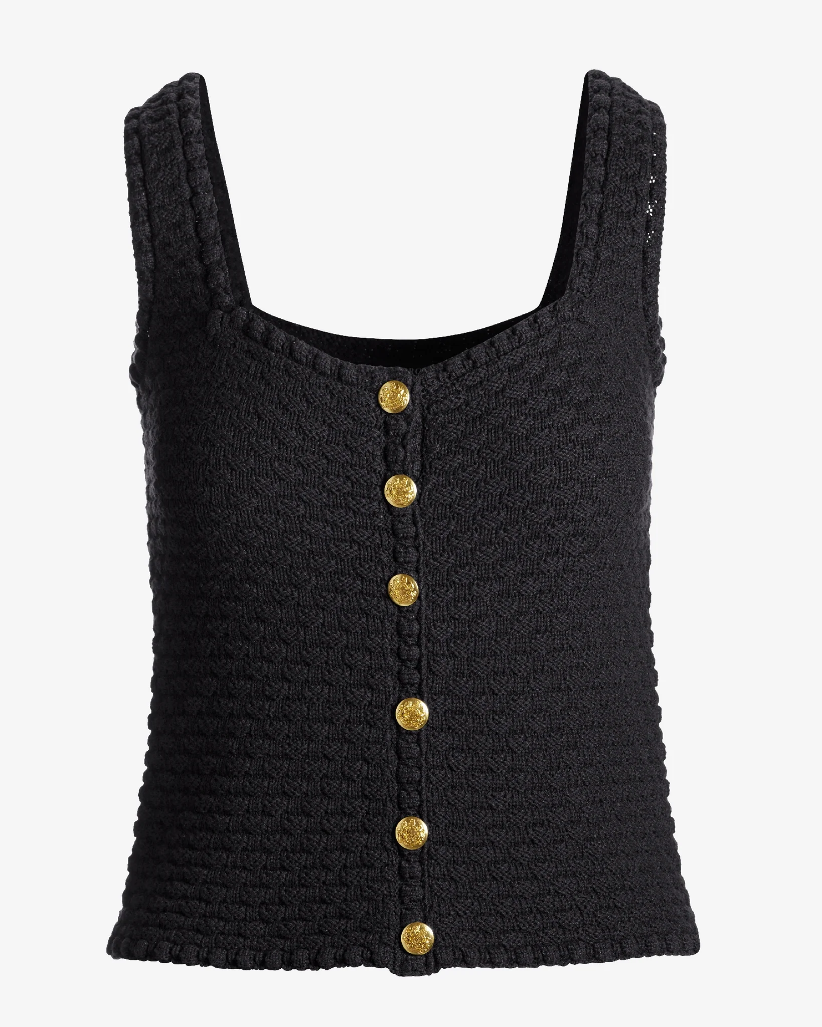 Button Detail Sweater Tank Black