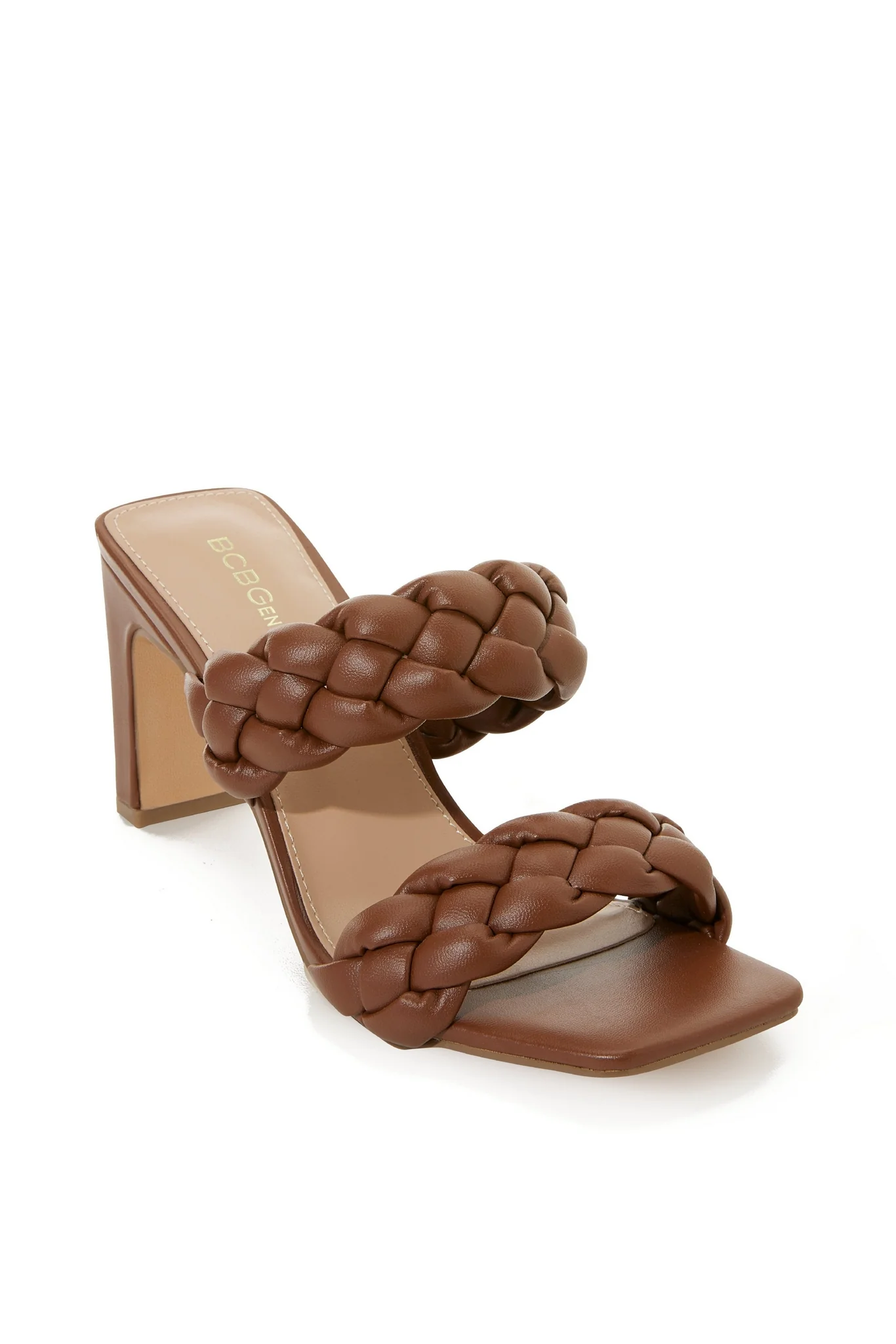 Woven Braided Block Heel Coffee