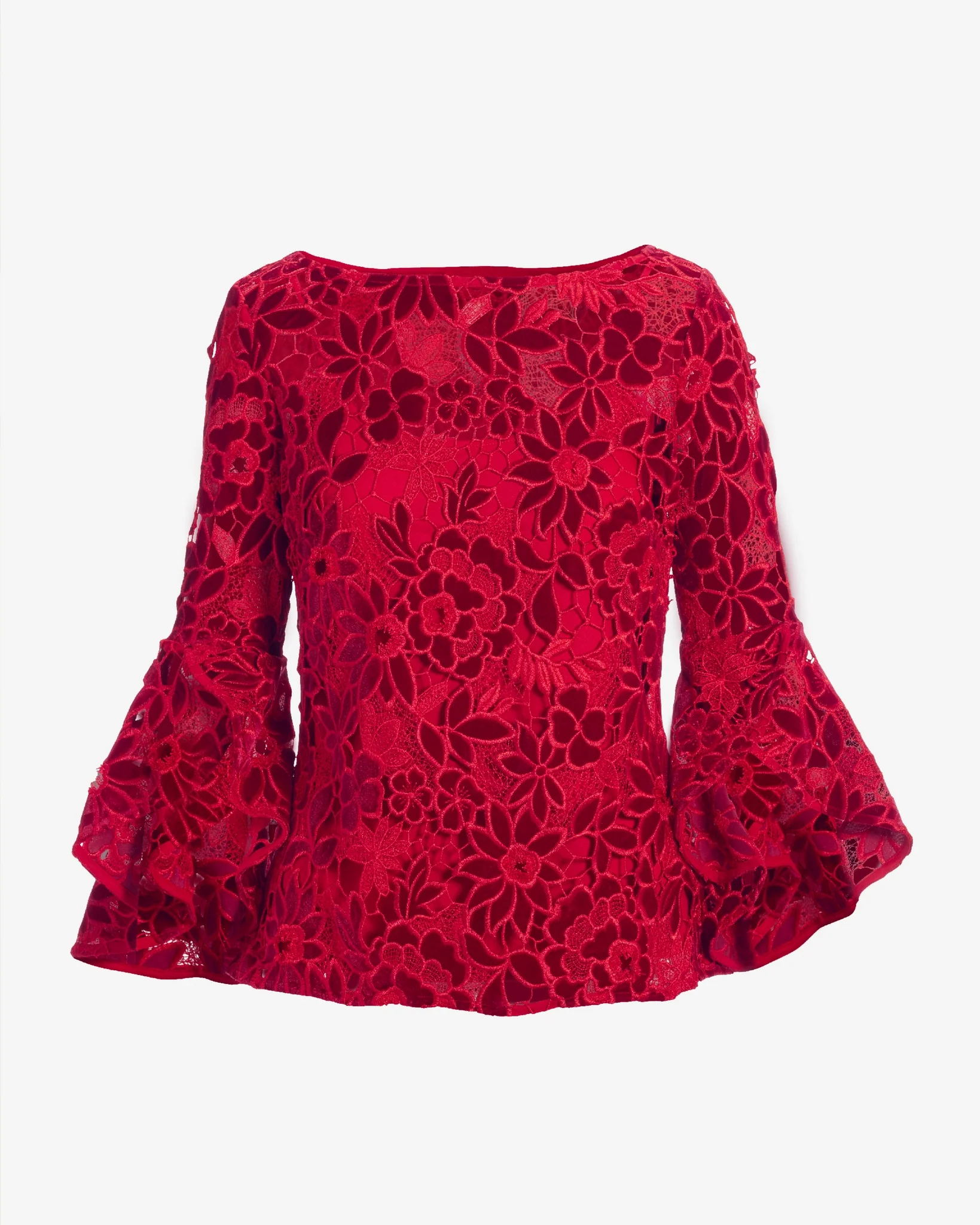 Velvet Lace Drama Sleeve Blouse Racing Red