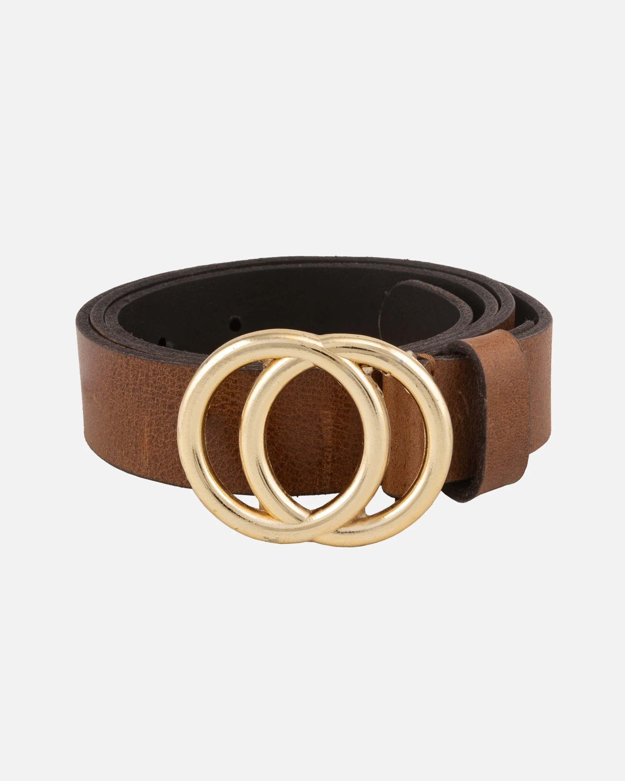Caia | Double Ring Leather Belt with Gold Buckle