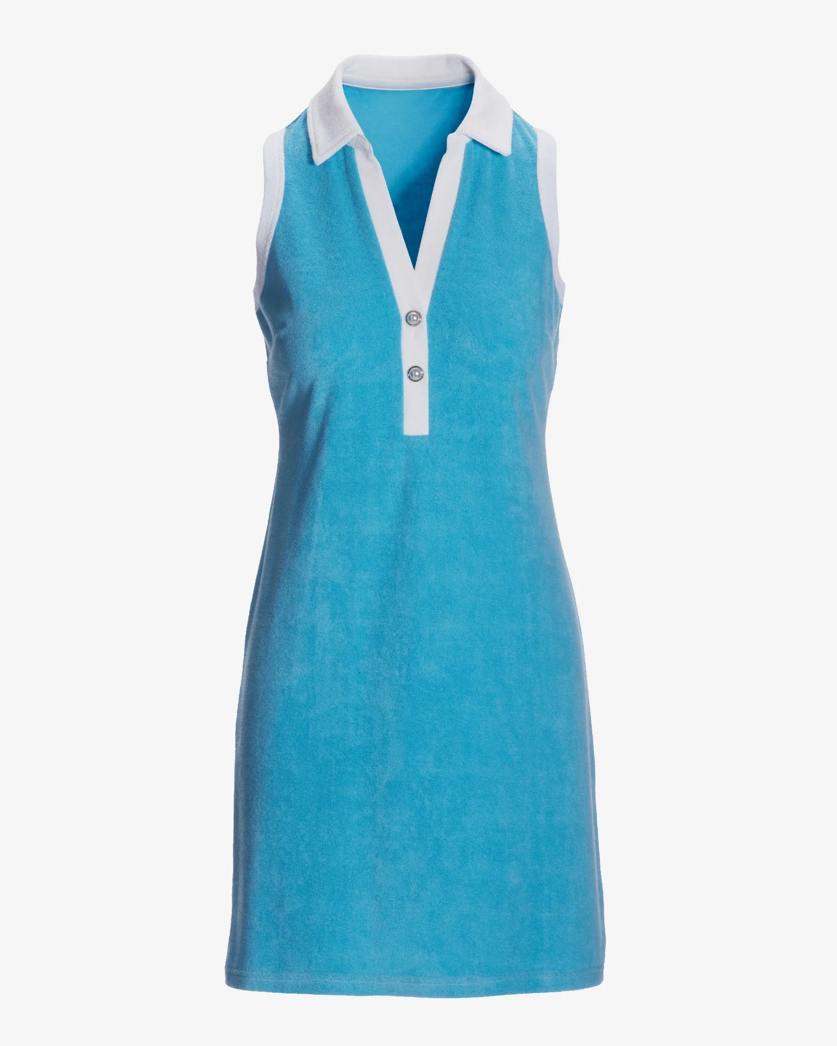 Beach Terry Collared Pearl Trim Dress Splash Blue