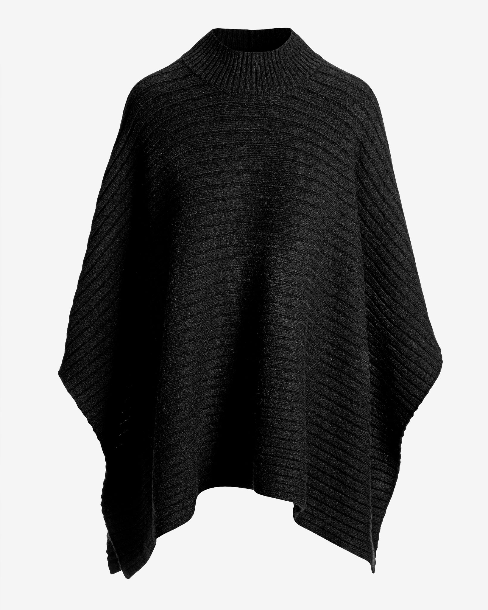 Wide Rib Sweater Poncho Black