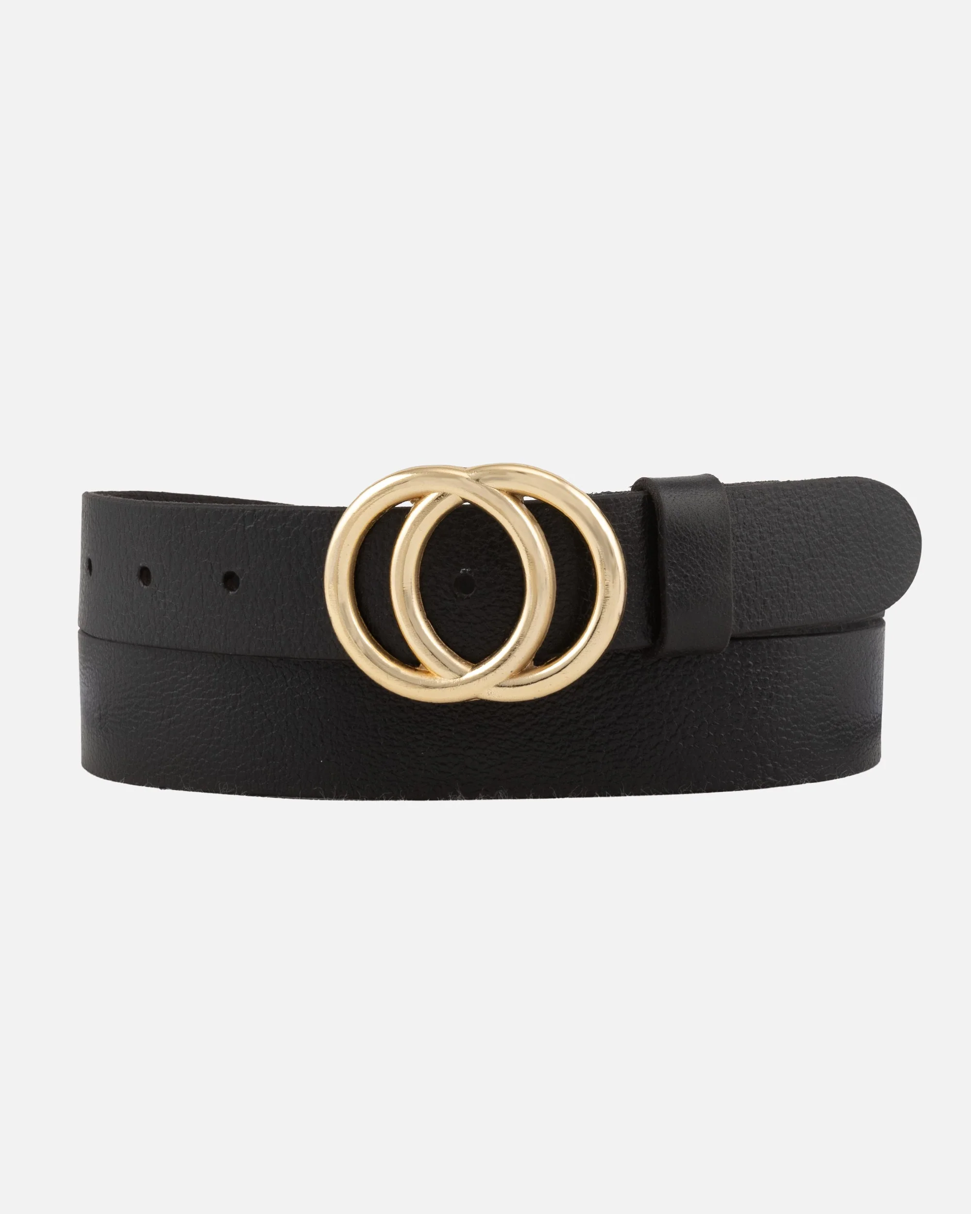 Caia | Double Ring Leather Belt with Gold Buckle