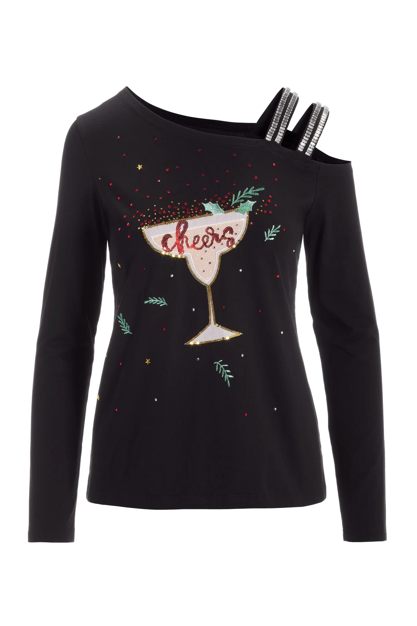 Cheers Embellished Strap Top Black