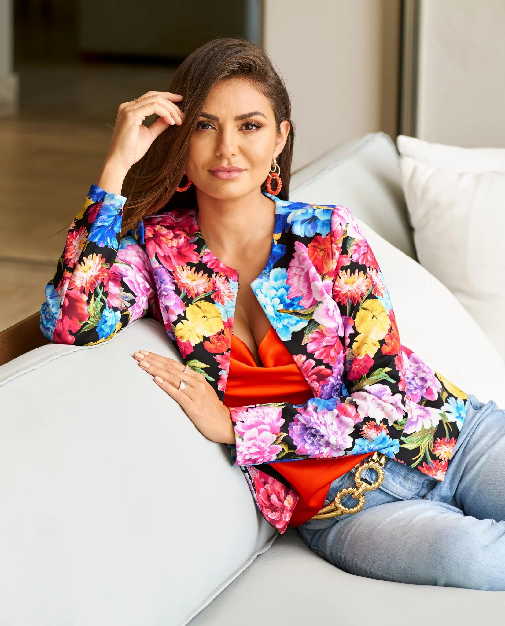Uptown Garden Print Scuba Jacket Multi