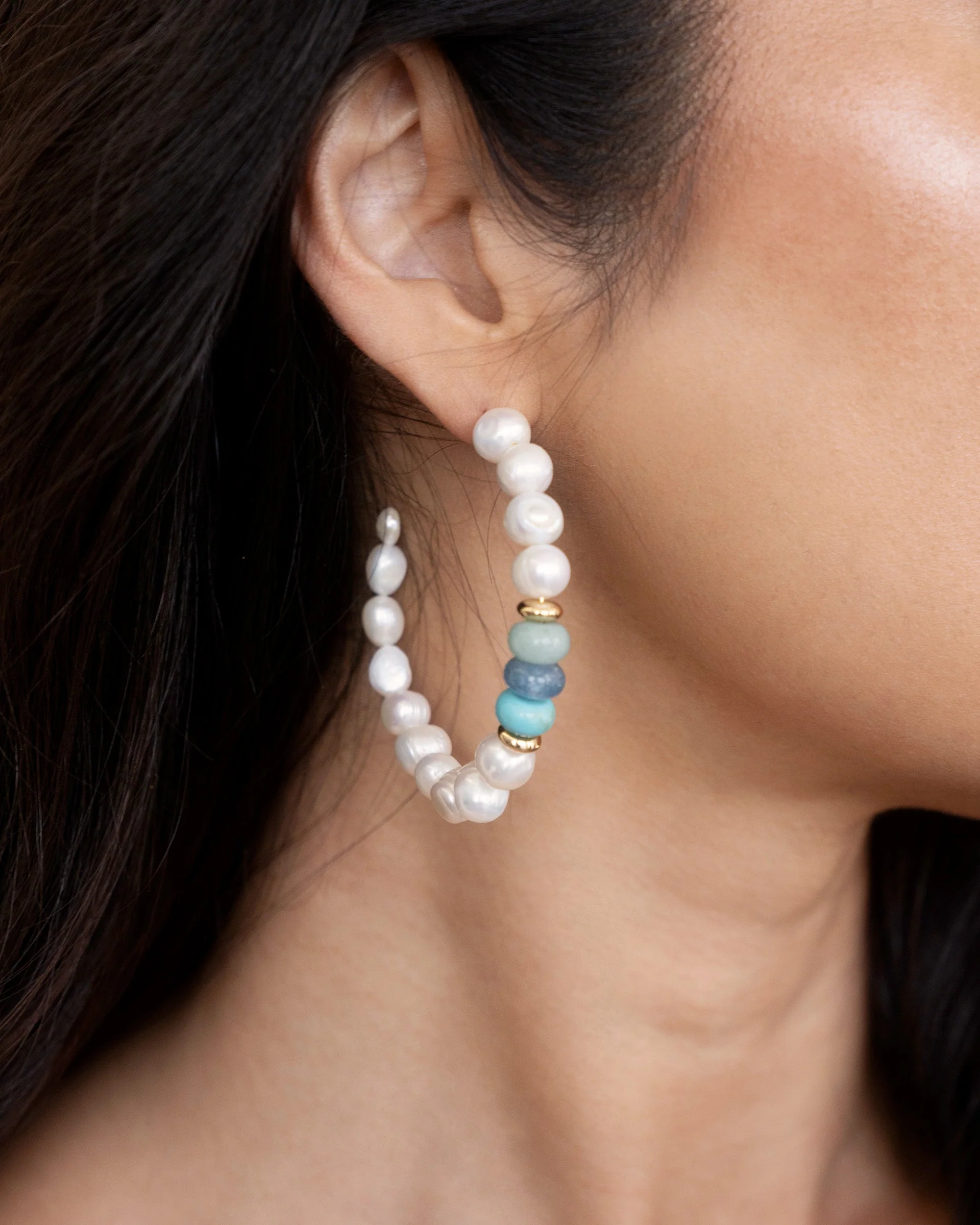 Beach Day Pearl and Gemstone Hoop Earrings