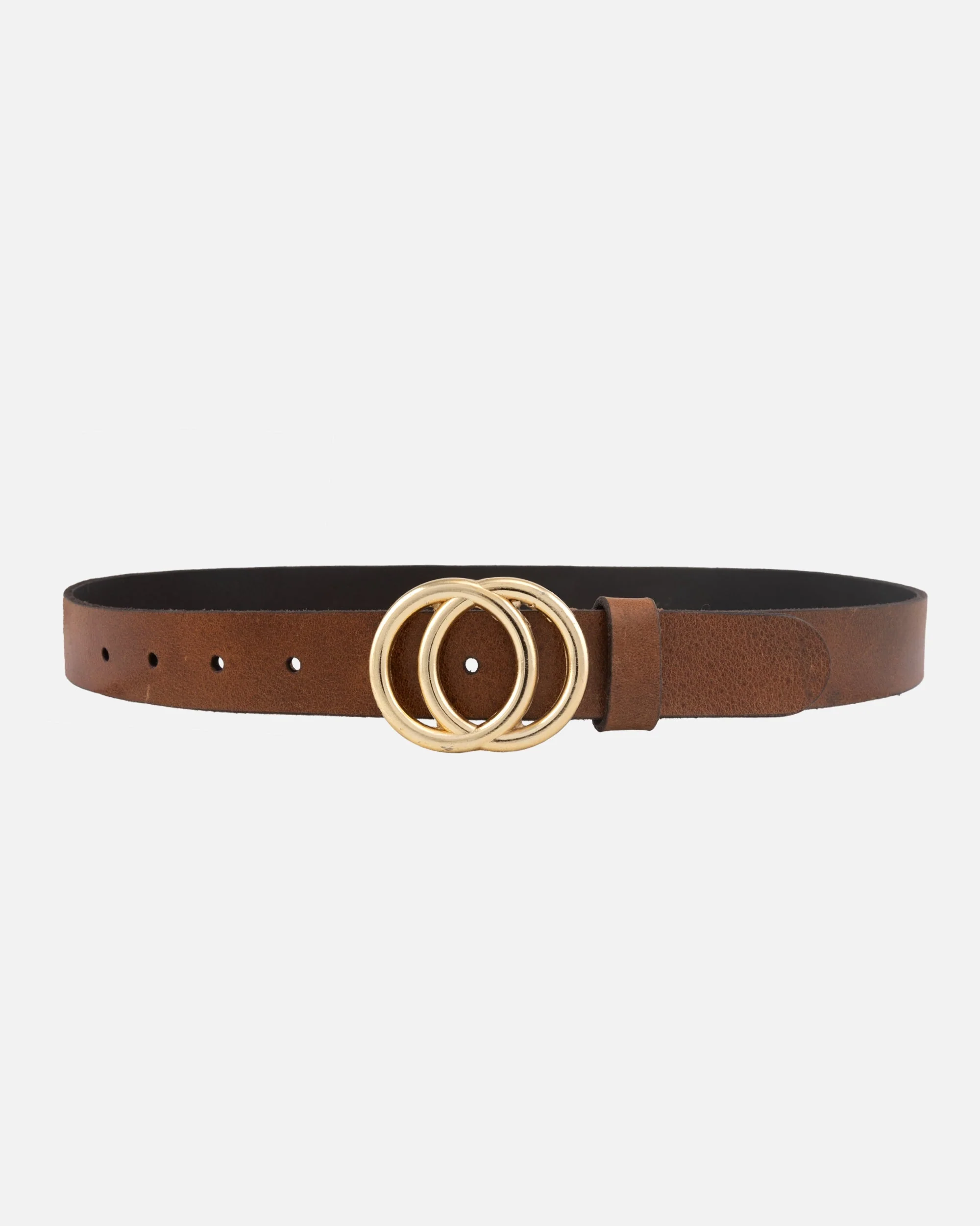 Caia | Double Ring Leather Belt with Gold Buckle