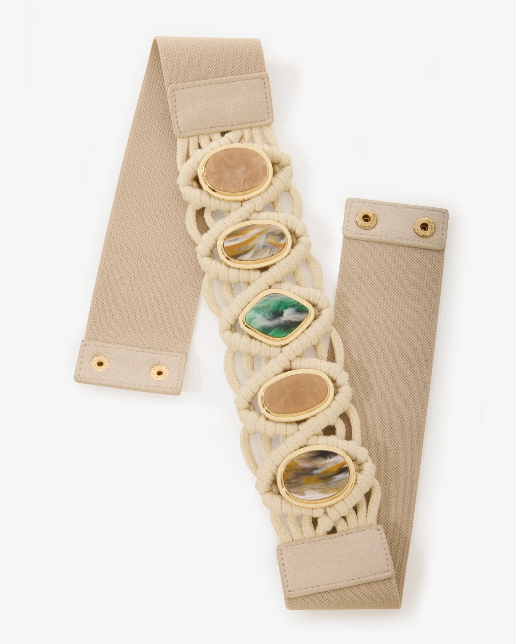 Unique Stone Woven Waist Belt Off White