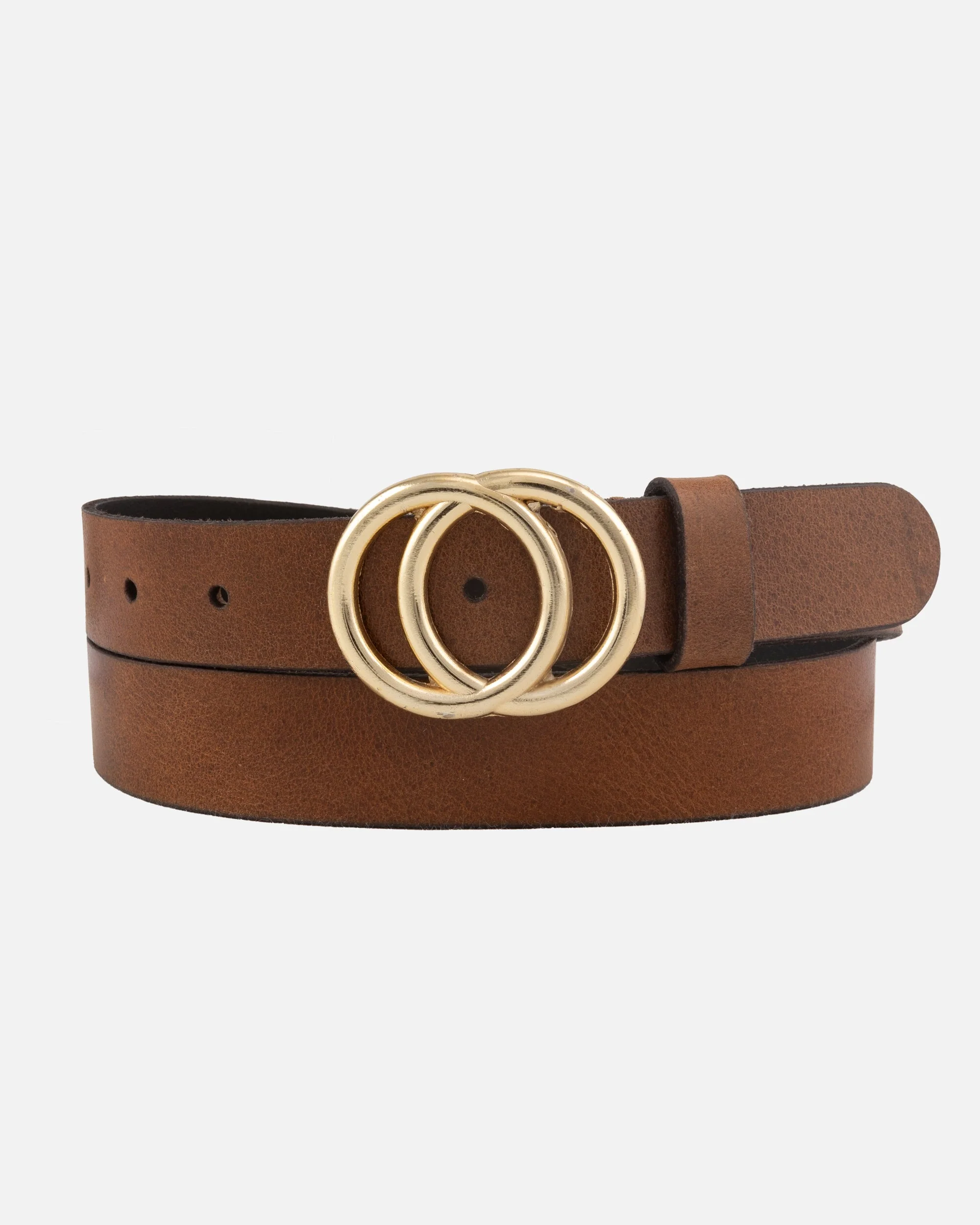 Caia | Double Ring Leather Belt with Gold Buckle