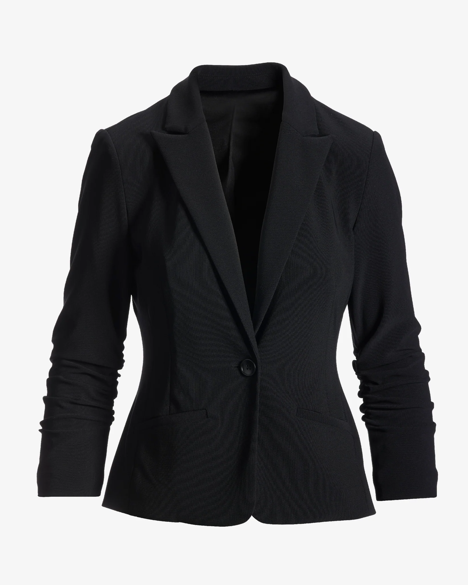 Beyond Travel Short Ruched Sleeve Blazer Jet Black