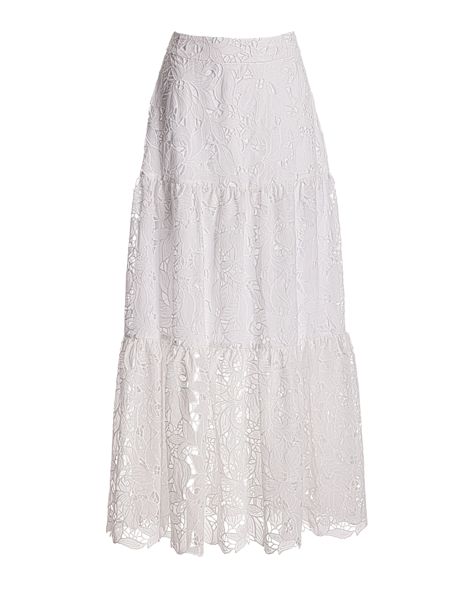 Tiered Lace Midi Skirt White