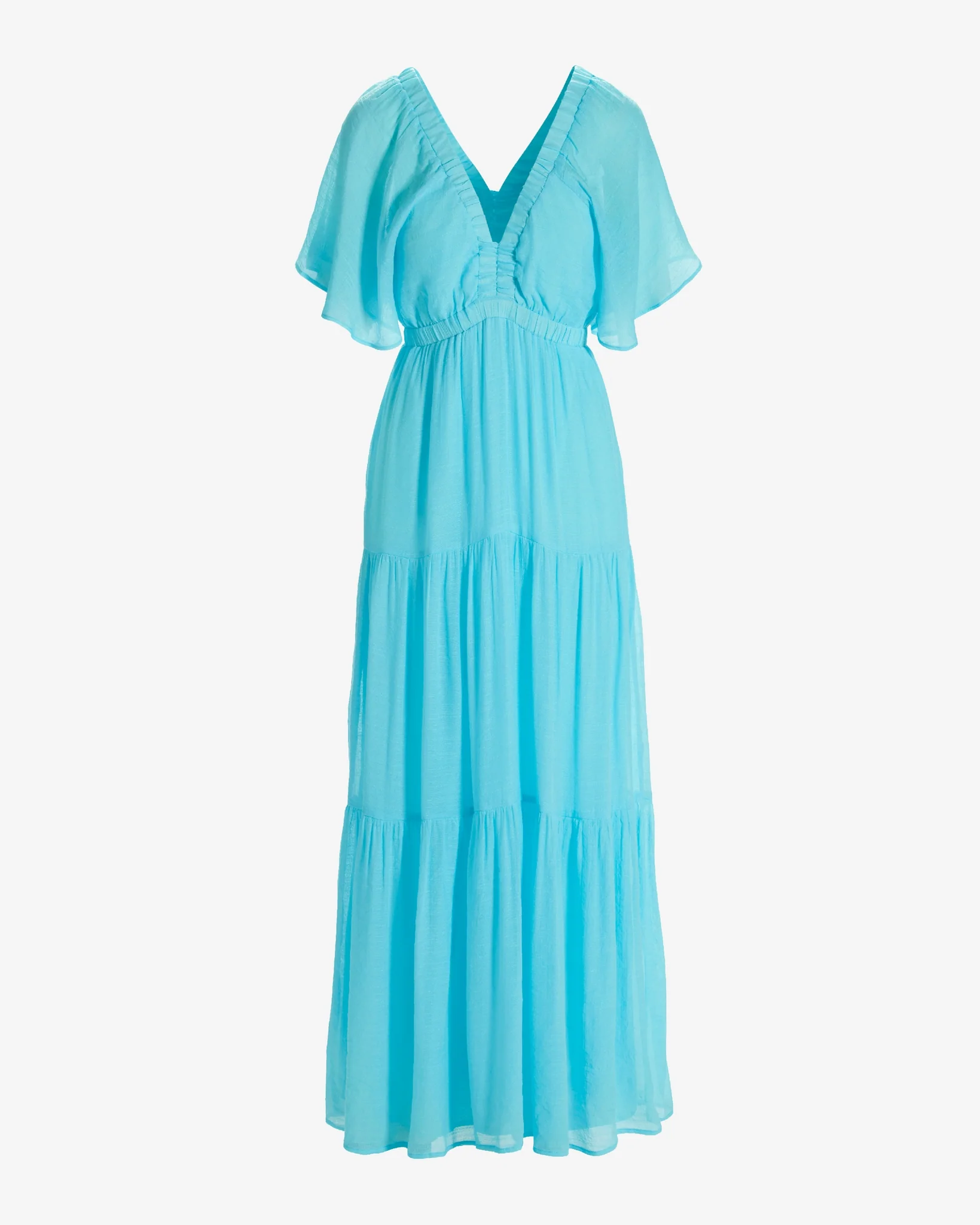 V Neck Gauze Tiered Maxi Dress Light Turquoise