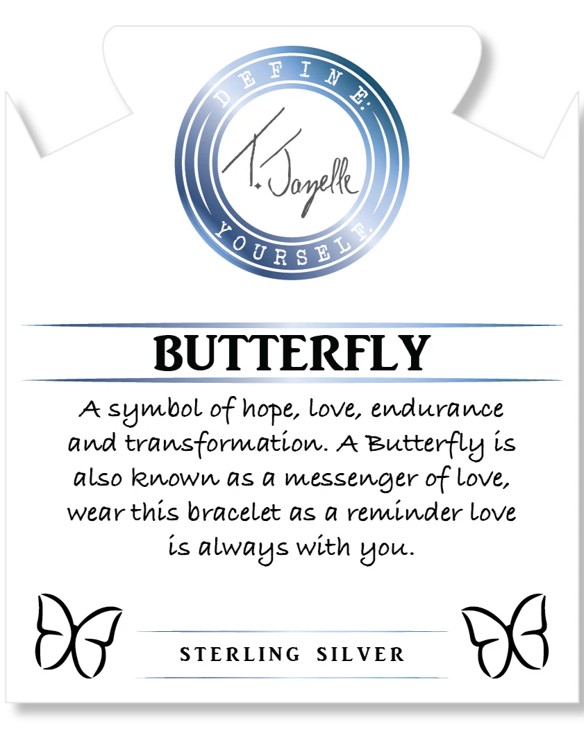 Yellow Shell Gemstone Bracelet with Butterfly CZ Sterling Silver Charm