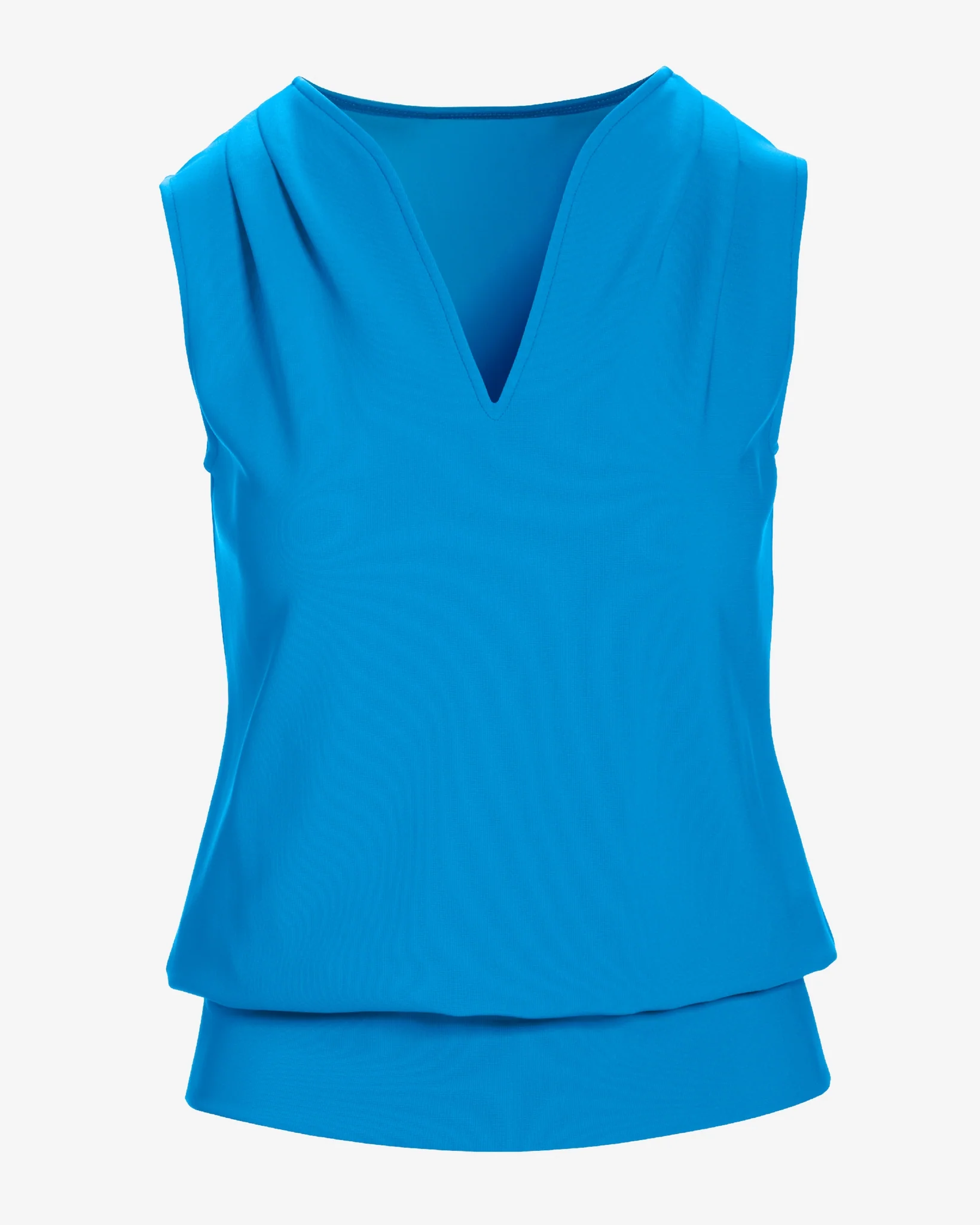 Beyond Travel Sleeveless Stand Collar Blouson Top Malibu Blue