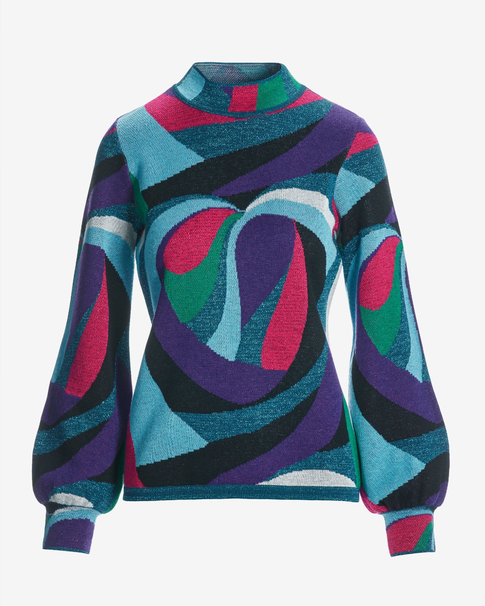 Abstract Jacquard Mock Neck Sweater Multi