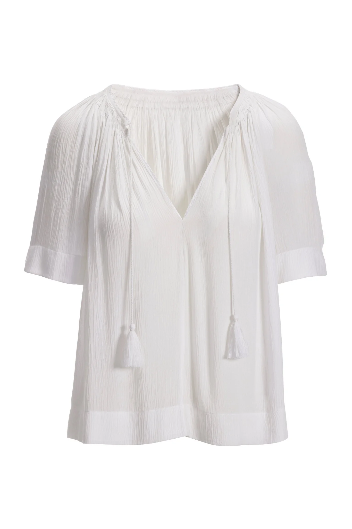 V Neck Relaxed Gauze Blouse White