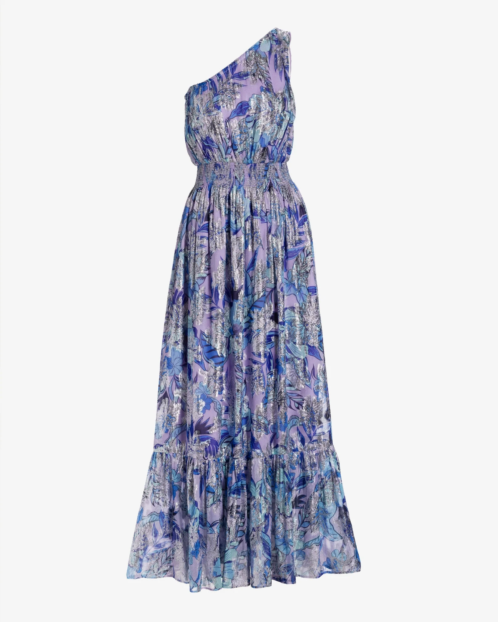 Azul Blooms Print One Shoulder Metallic Maxi Dress Azul Blooms