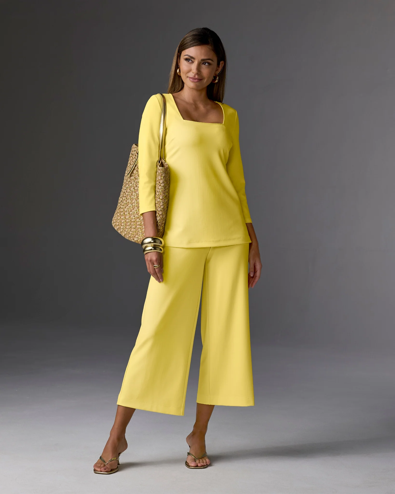 Beyond Travel Wide Leg Crop Pant Lemon Drop