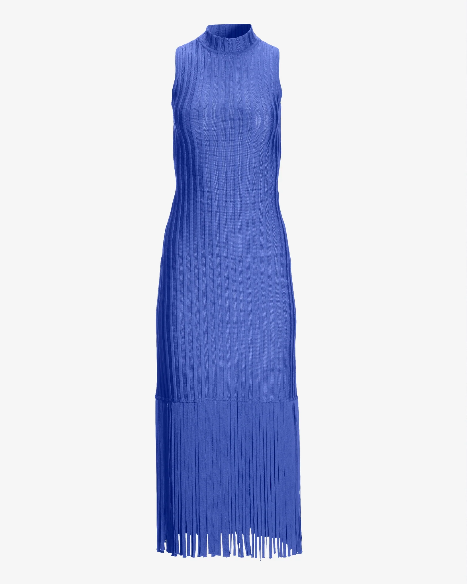 Bandage Knit Mock neck Fringe Midi Dress Baja Blue