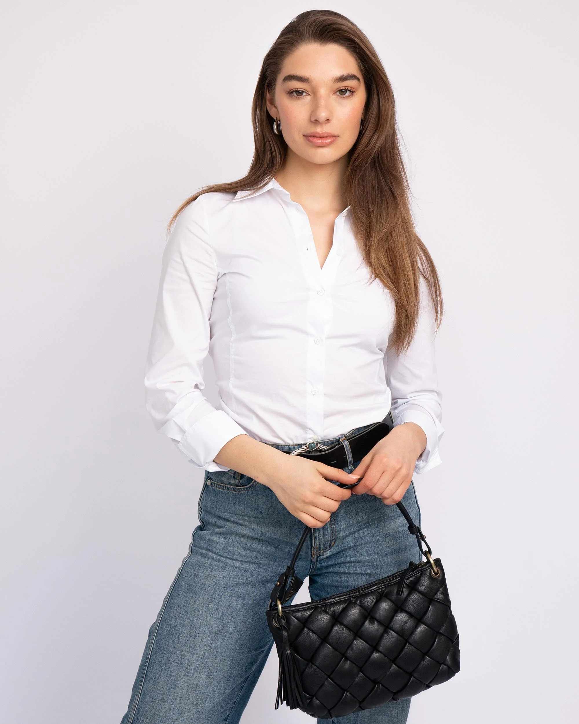 Wang | Woven Leather Shoulder Bag