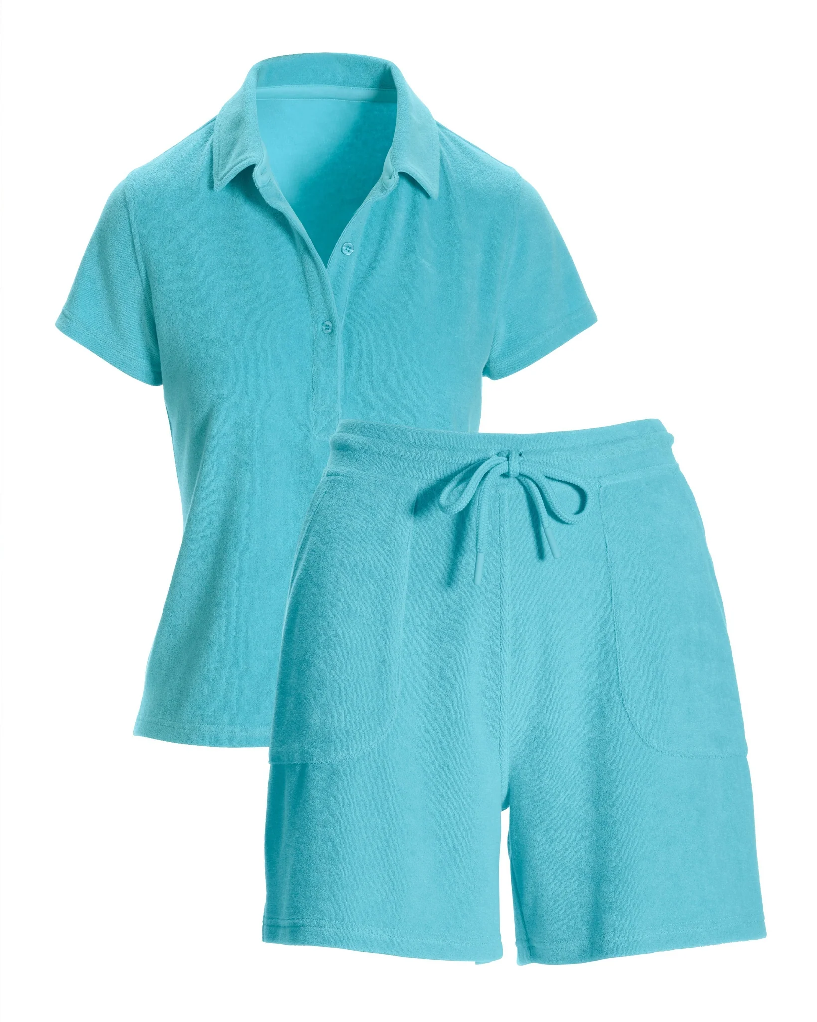 Beach Terry Polo Sport Short Set Blue Topaz
