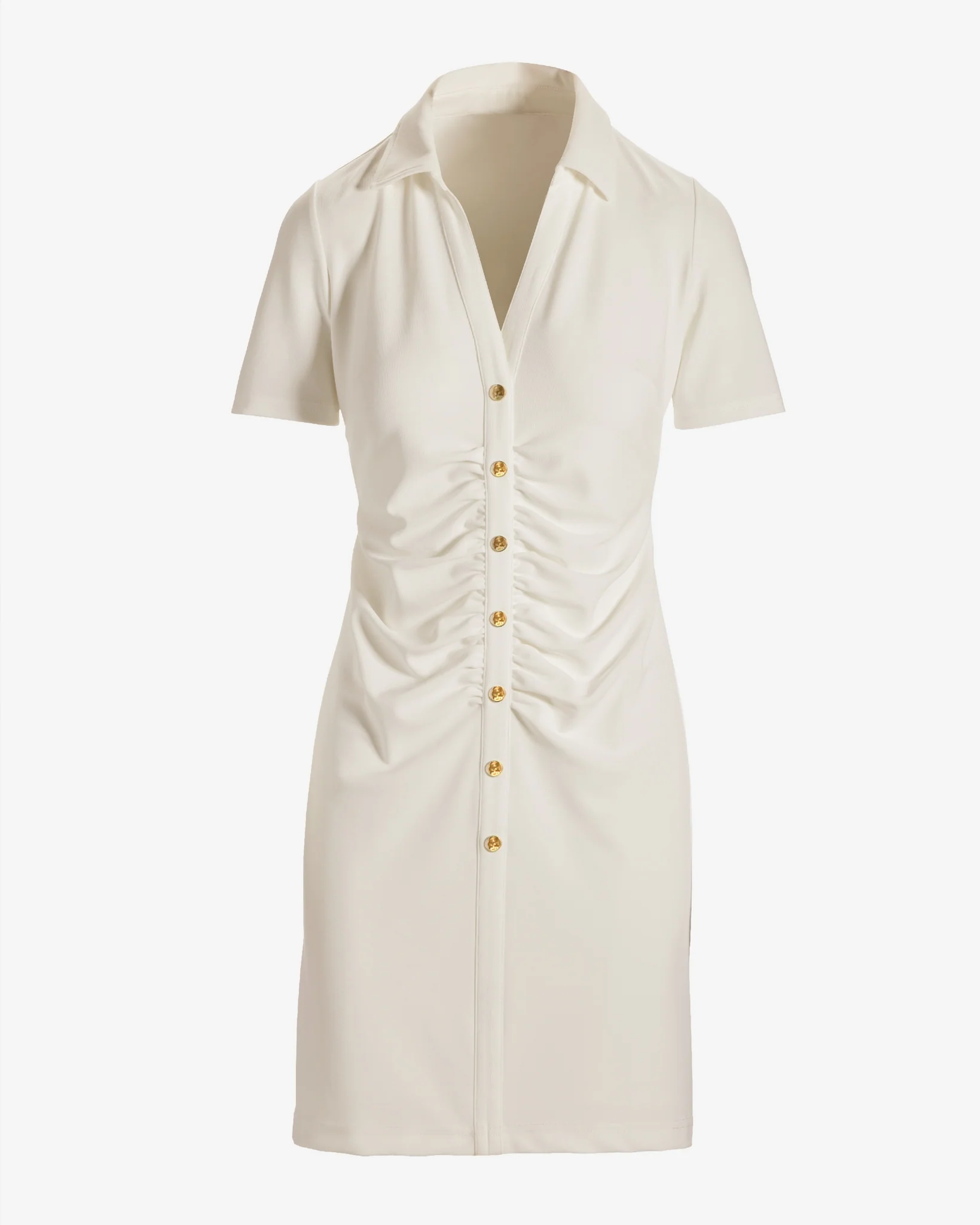 Beyond Travel Collared Ruched Short Dress Ivory Coast