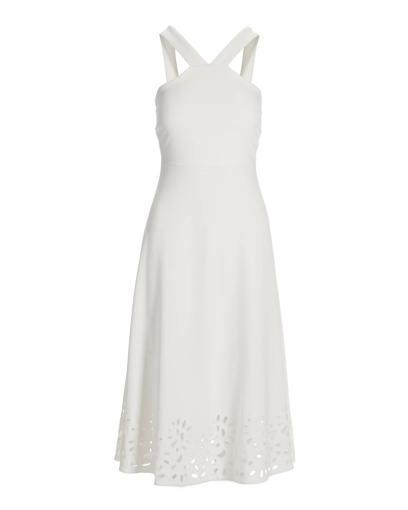 Beyond Travel High Neck Laser Cut Midi Dress Ivory Coast
