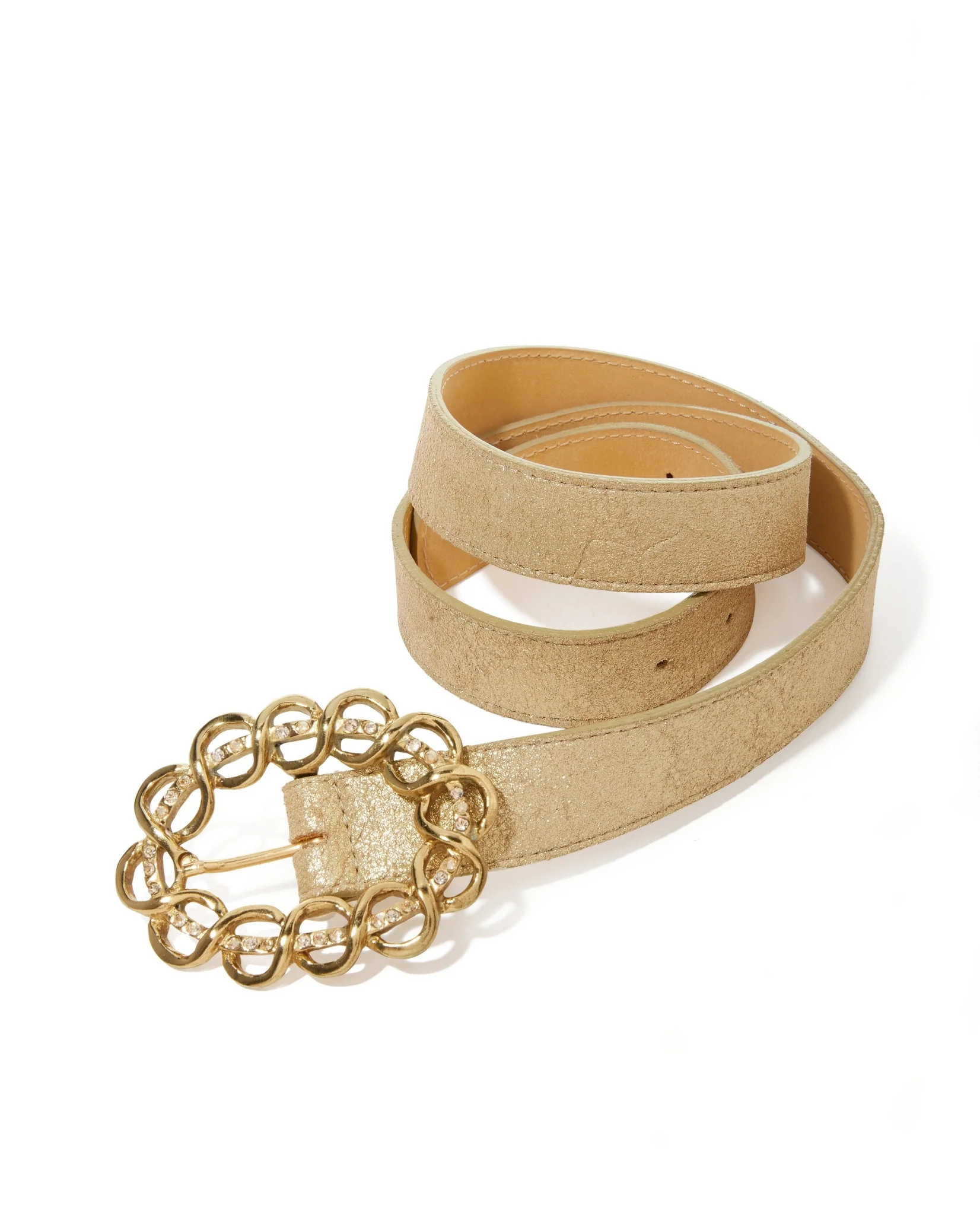 Twist Rhinestone Buckle Belt Gold