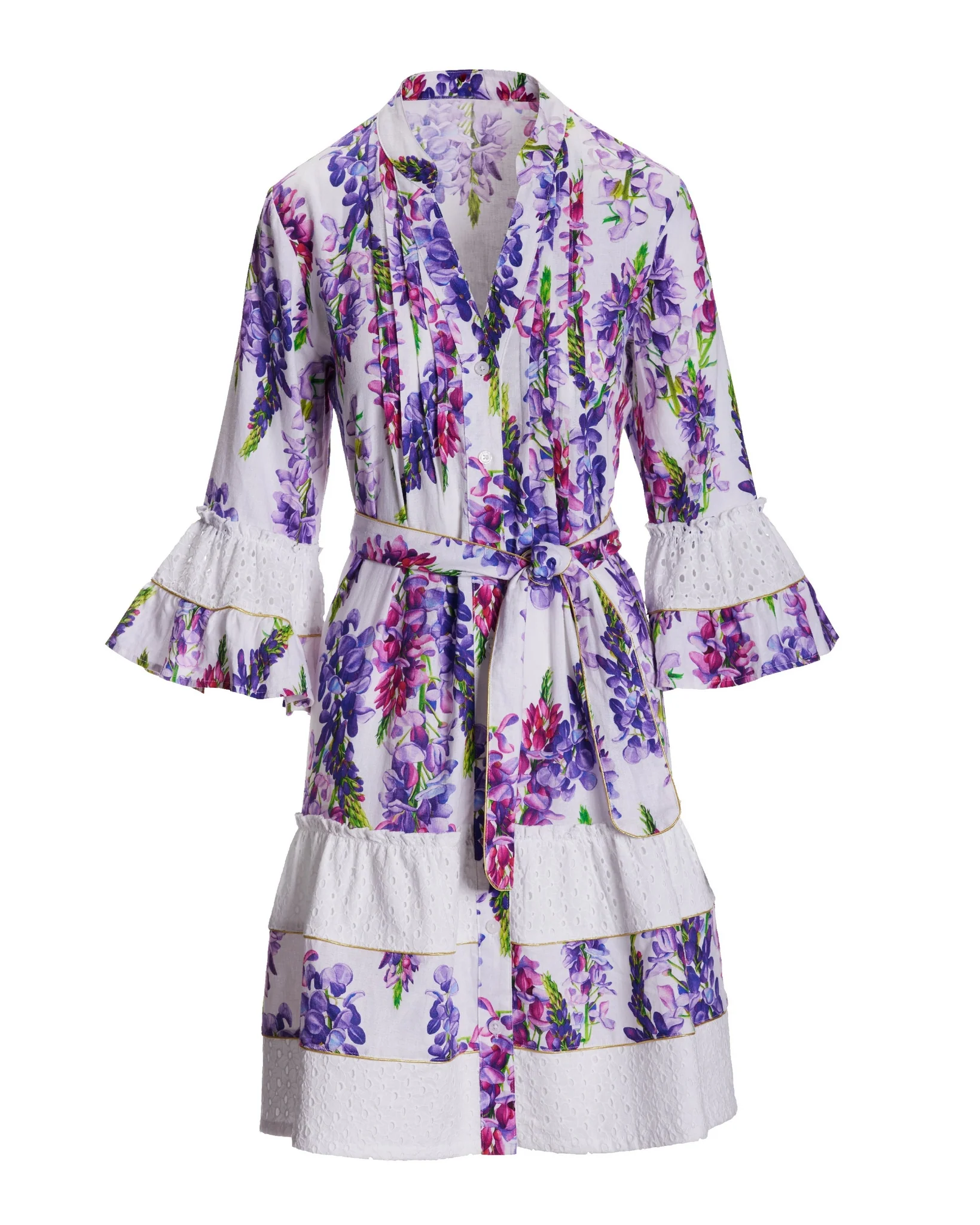Wisteria Wonder Print Eyelet Inset Tiered A Line Dress Purple