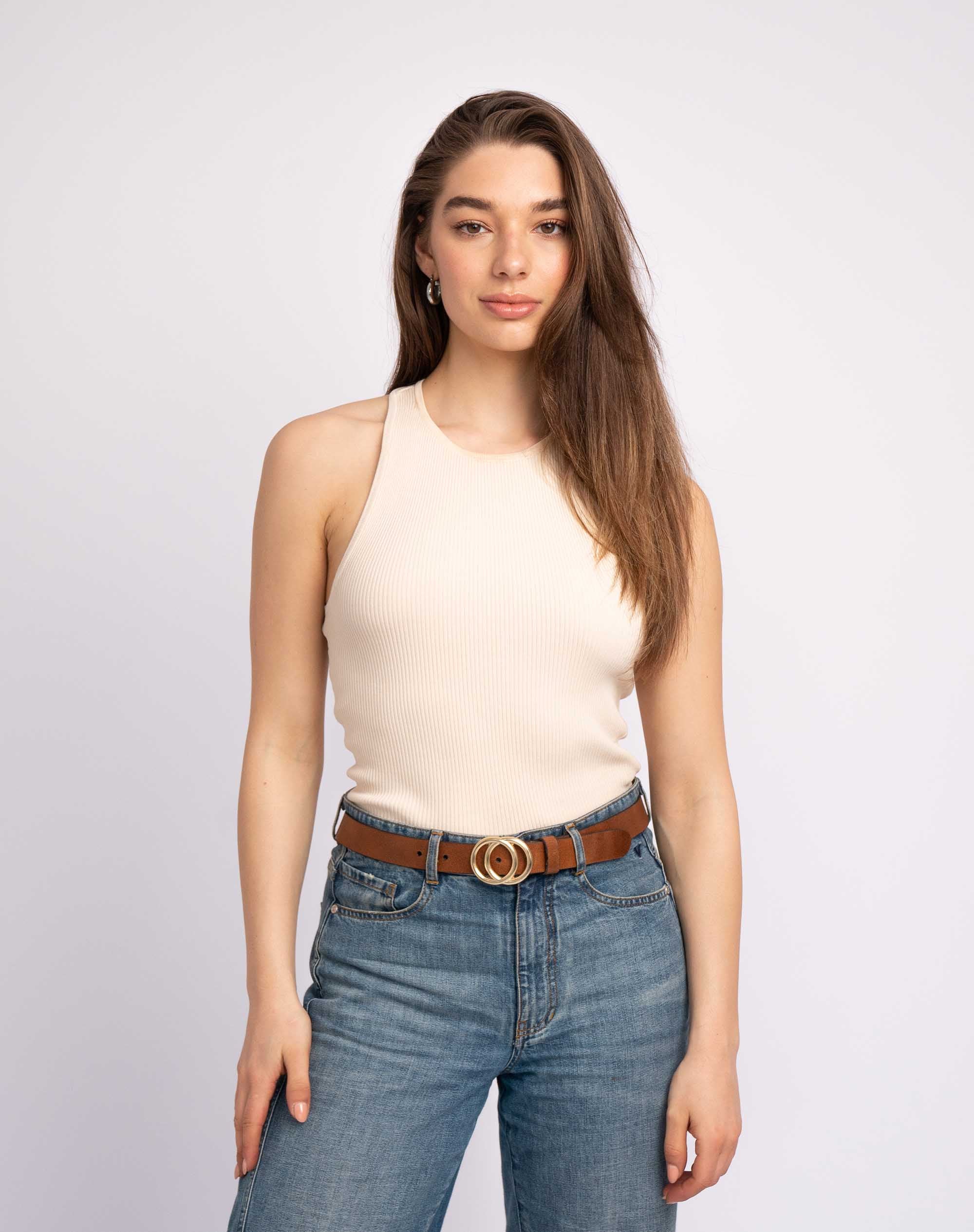 Caia | Double Ring Leather Belt with Gold Buckle