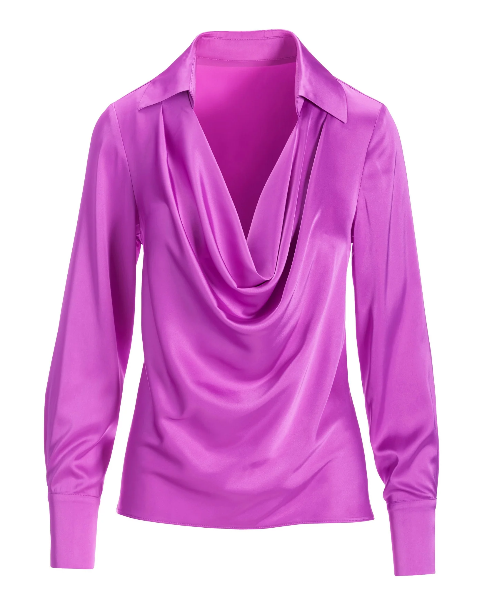 Veronica Collared Cowl Neck Charmeuse Blouse Purple