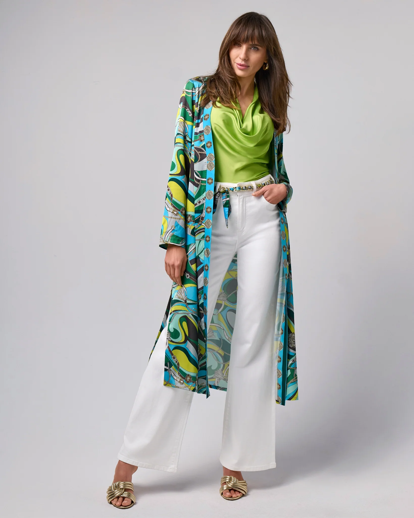 Abstract Belts Print Charmeuse Duster Abstract Belts